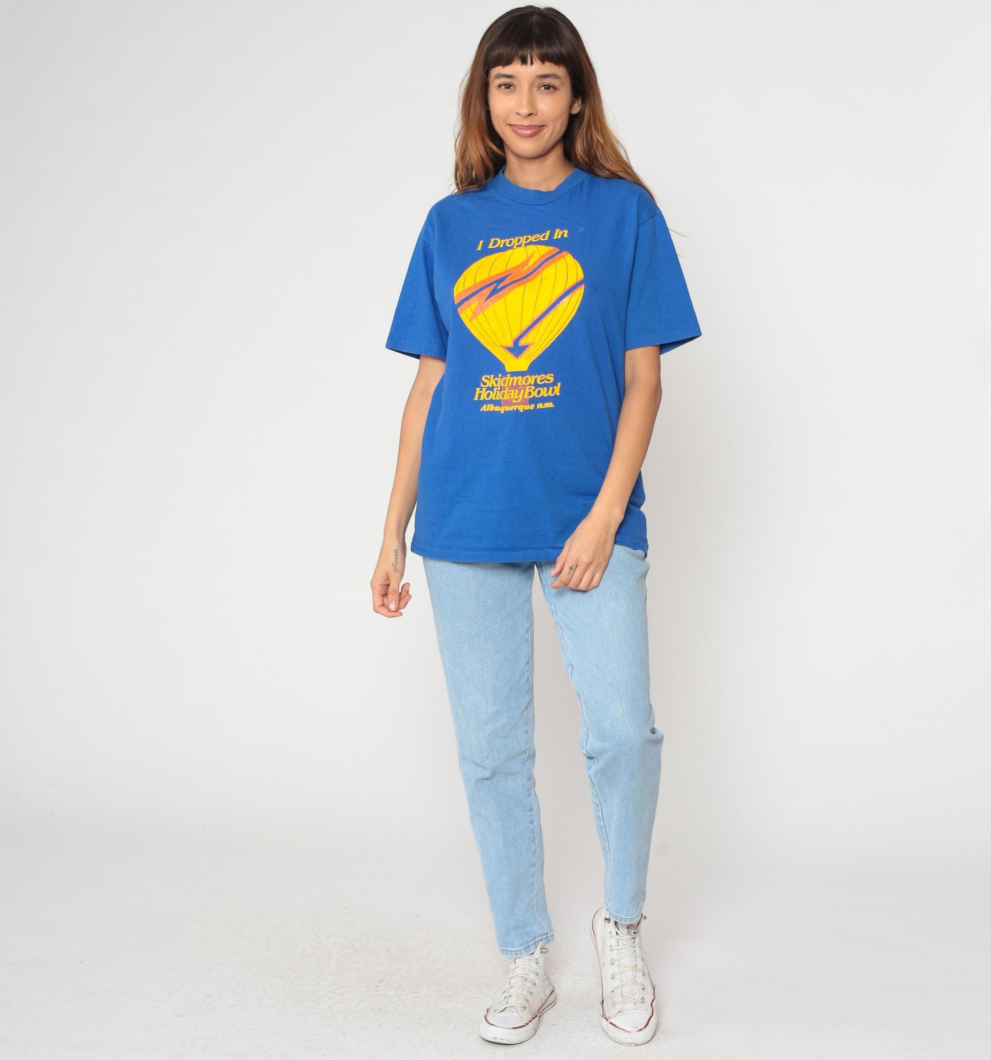 90s Hot Air Balloon Graphic T-Shirt Royal Blue Albuquerque Holiday Bowl Large