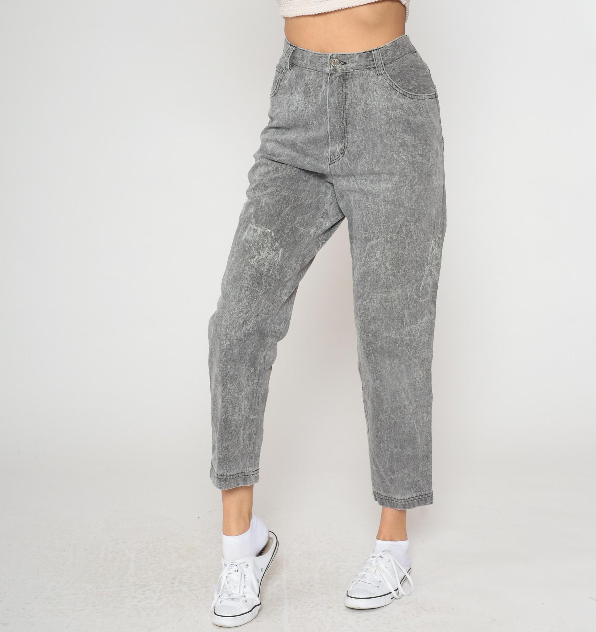 90s Peter Kelly Lee High Waisted Jeans Grey Acid Wash Cropped Ankle 31