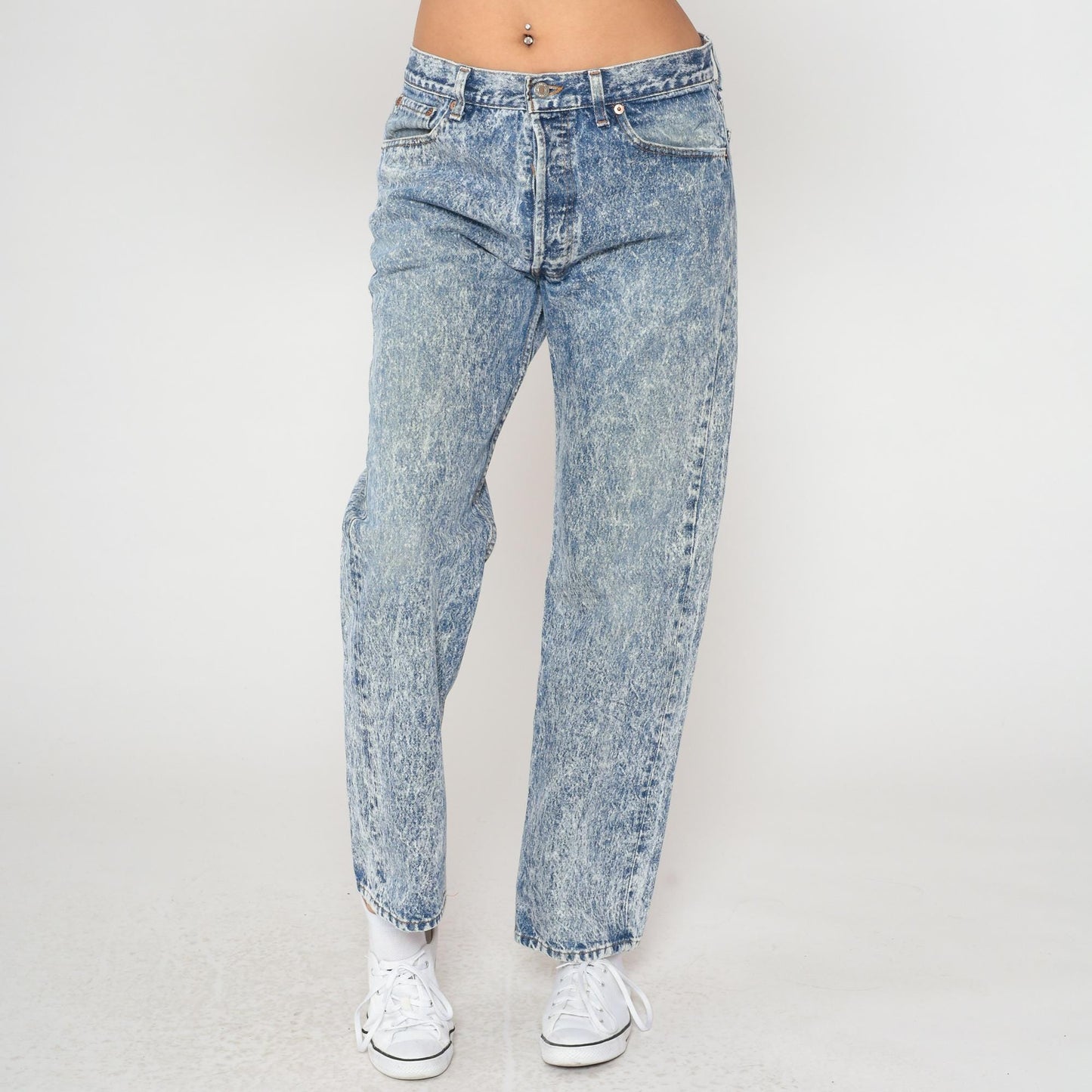 90s Levi's 501 Acid Wash Jeans High Waisted Straight Leg Light Blue Large