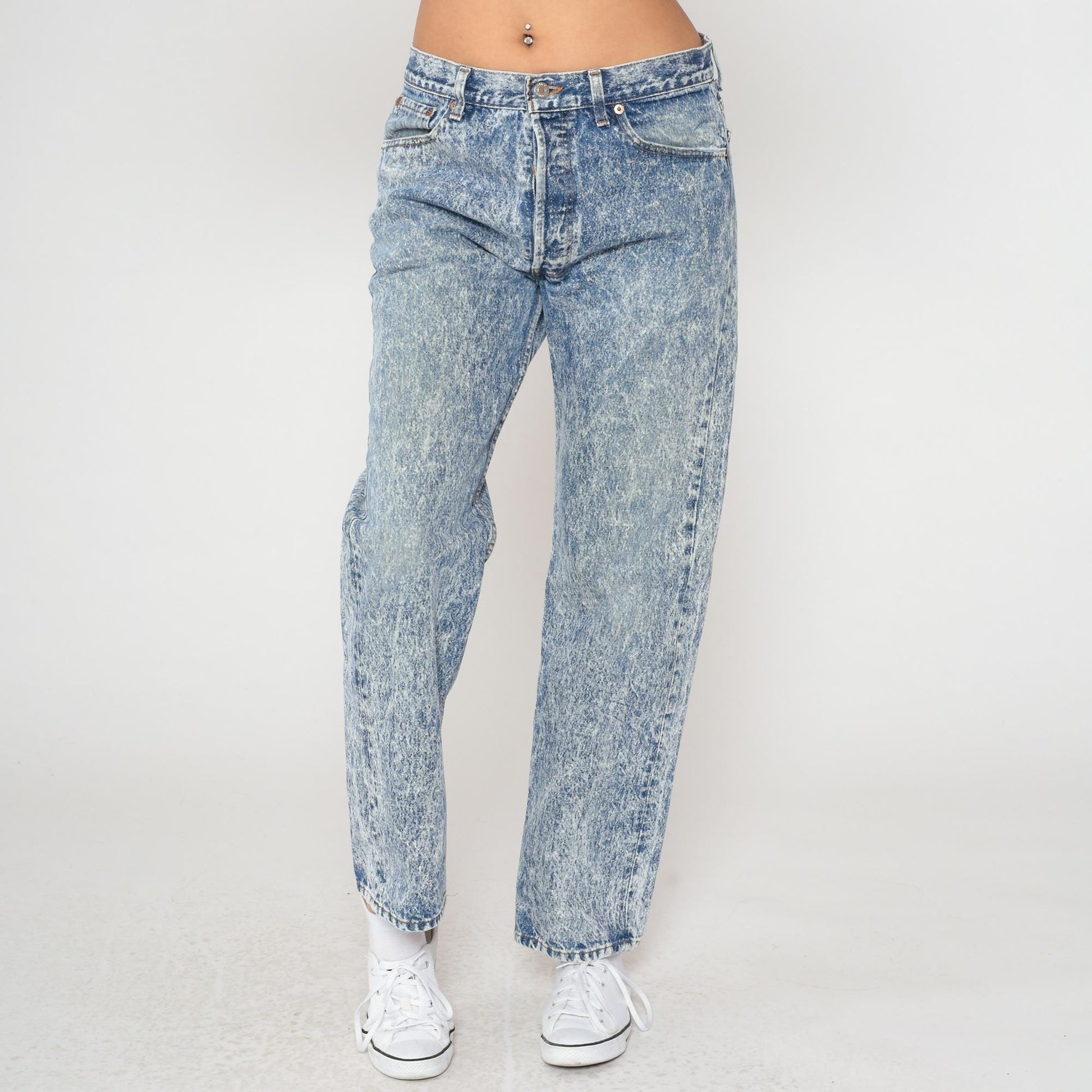 90s Levi's 501 Acid Wash Jeans High Waisted Straight Leg Light Blue Large