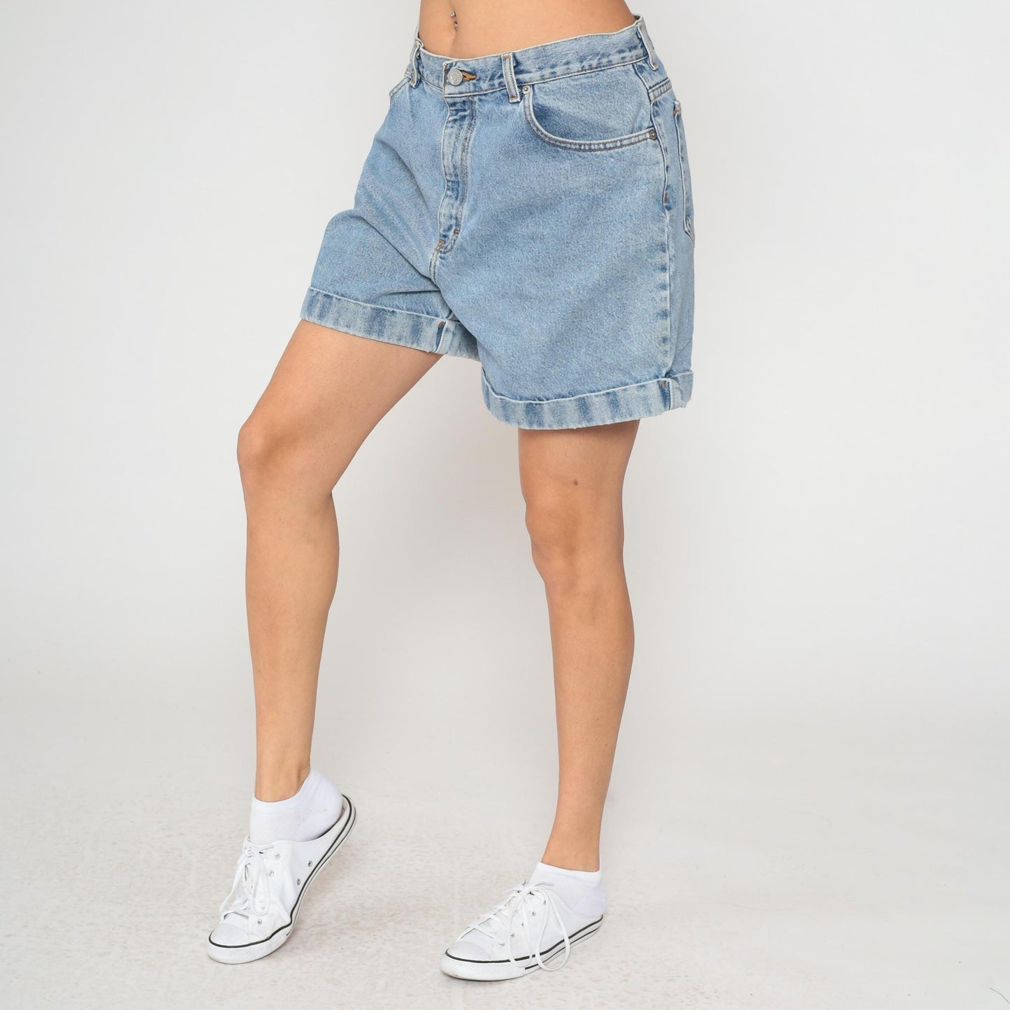 Calvin Klein 90s High Rise Denim Shorts Light Wash Blue Button Fly Large