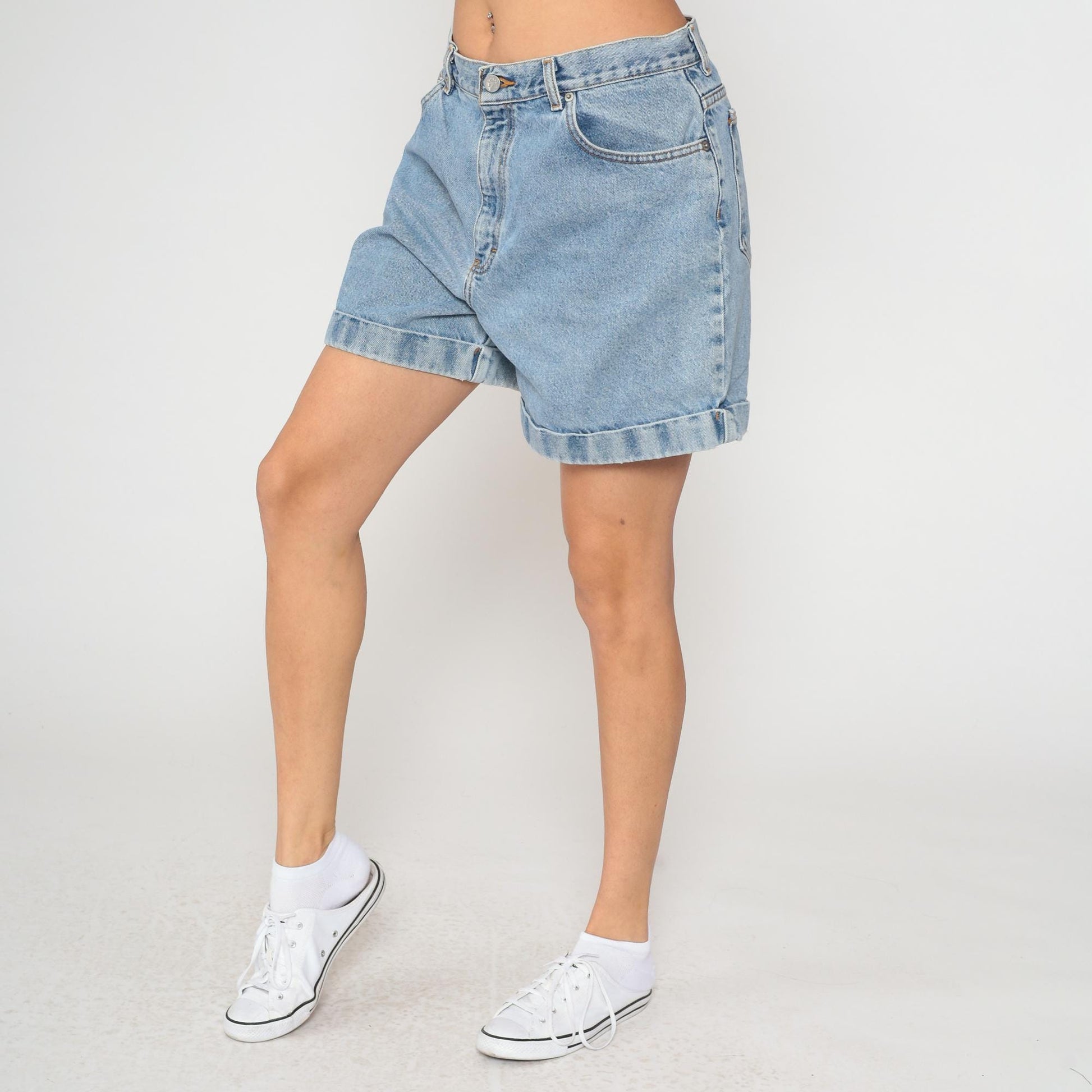 Calvin Klein 90s High Rise Denim Shorts Light Wash Blue Button Fly Large