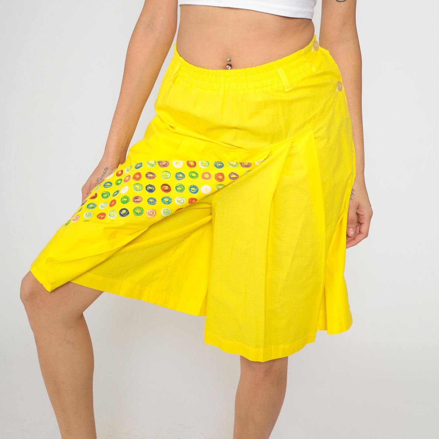 90s Video Grant Yellow Cotton Shorts High Waist A-Line Pockets Large L