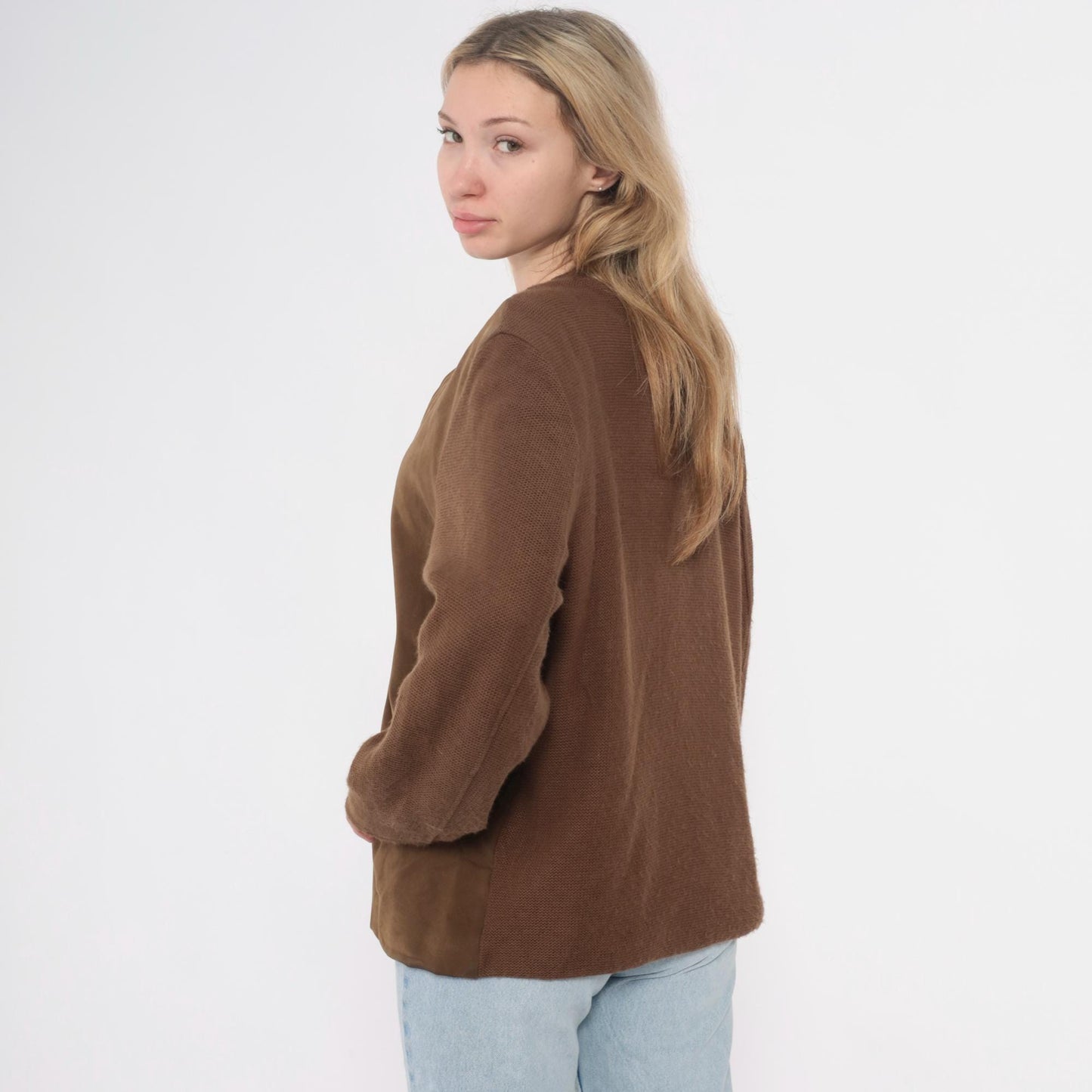 70s Brad Whitney Brown Wool Cardigan V-Neck Button Front Large L