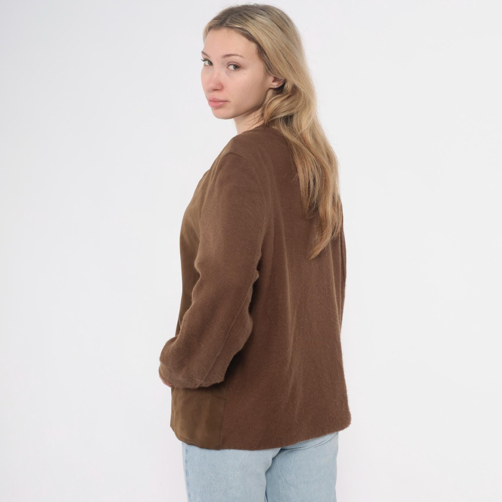 70s Brad Whitney Brown Wool Cardigan V-Neck Button Front Large L