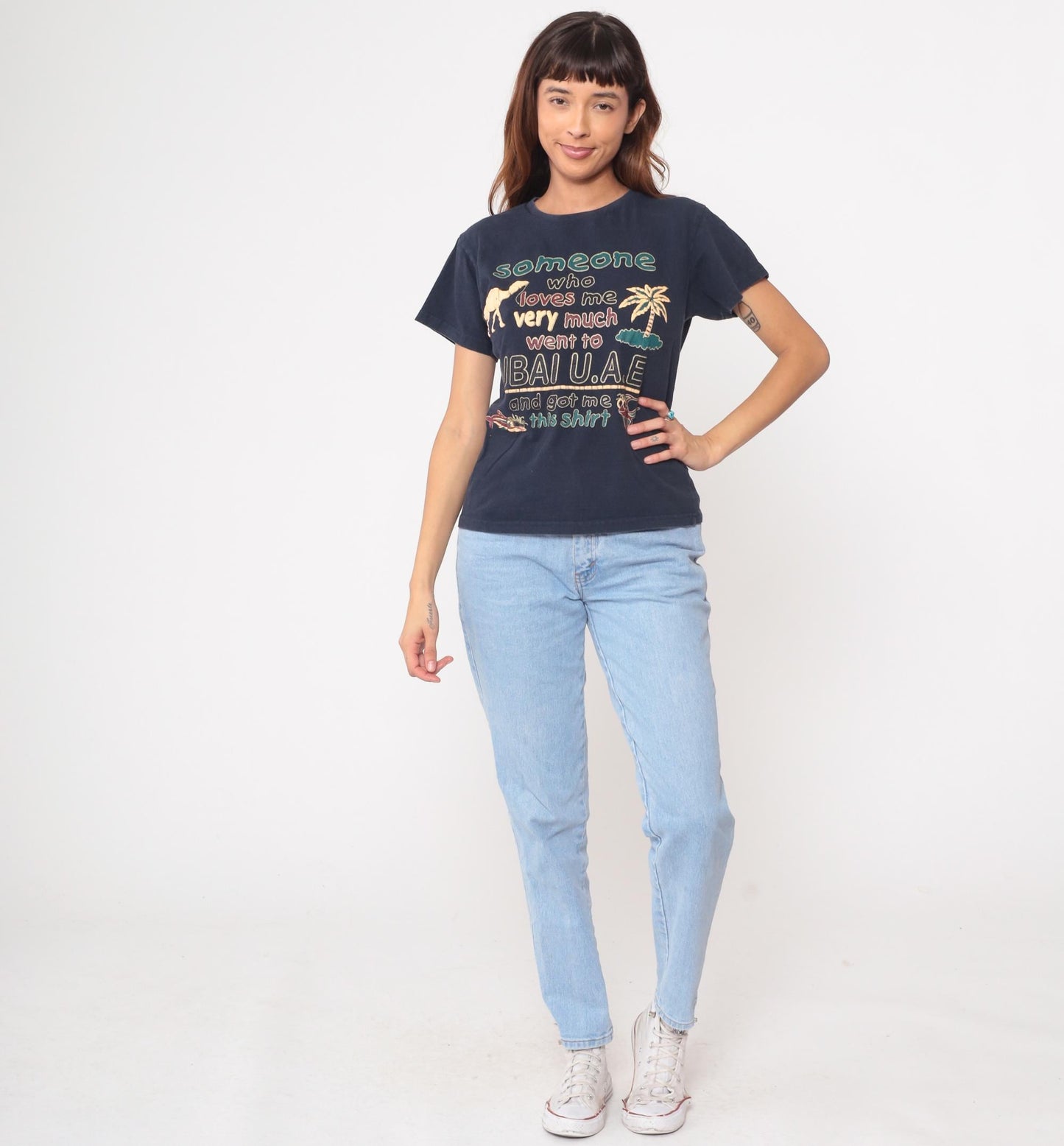 Y2K Dubai UAE Tourist Graphic Tee Cotton Camel Palm Tree Medium M