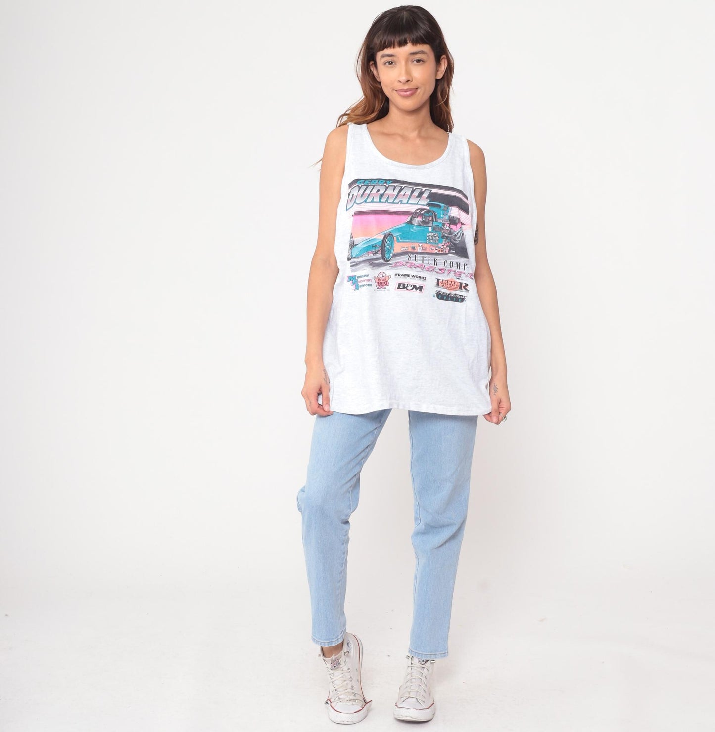 90s Gerry Durnall Super Comp Dragster Tank Top White Cotton Graphic XL