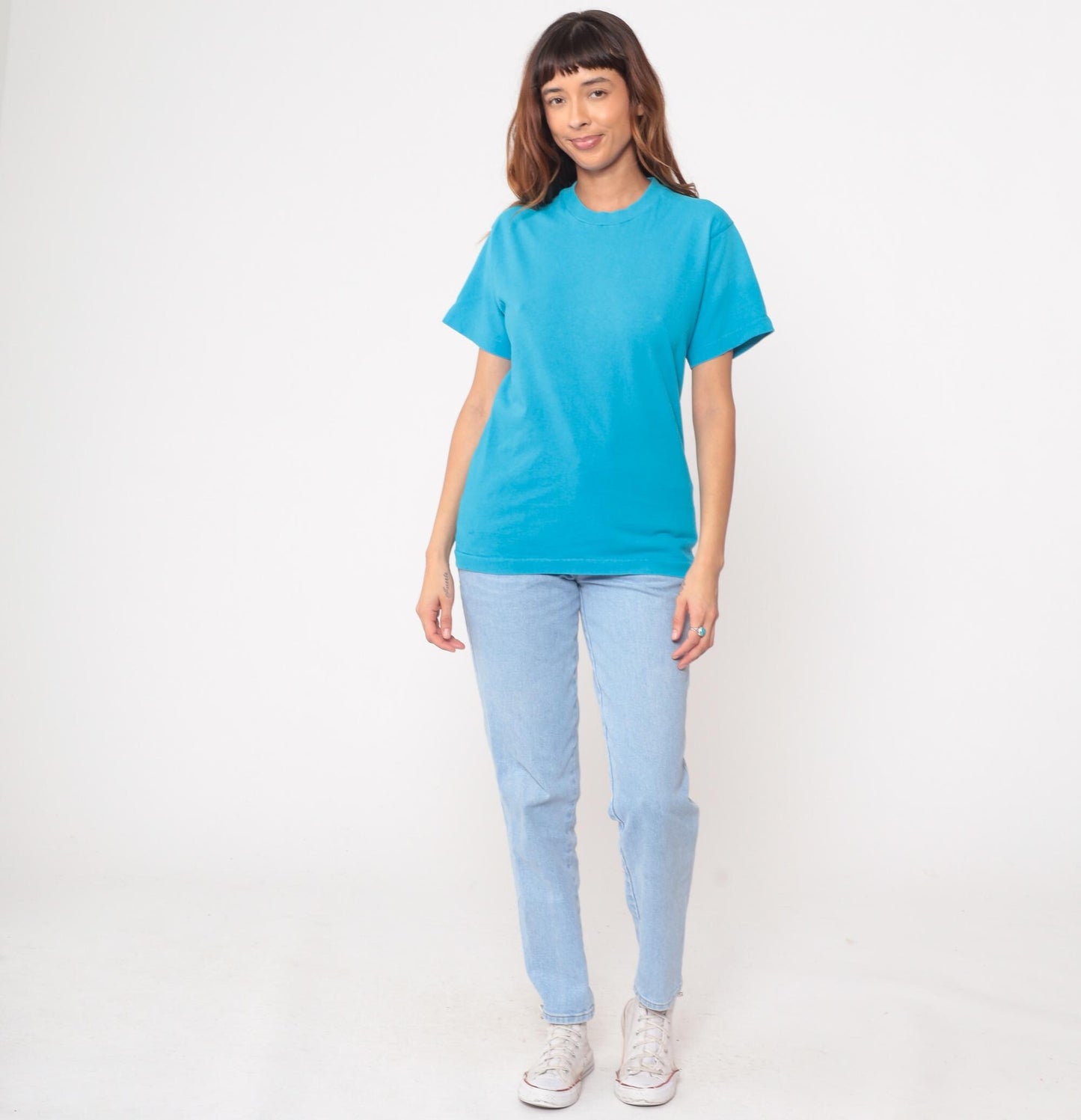 90s Fruit of the Loom Turquoise Cotton Crewneck Tee Medium M