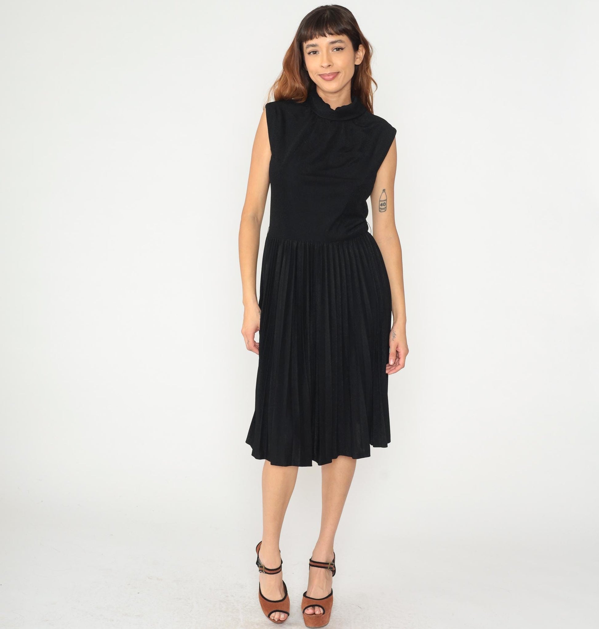60s R & K Originals Black Midi Dress Peter Pan Collar Sleeveless Medium M