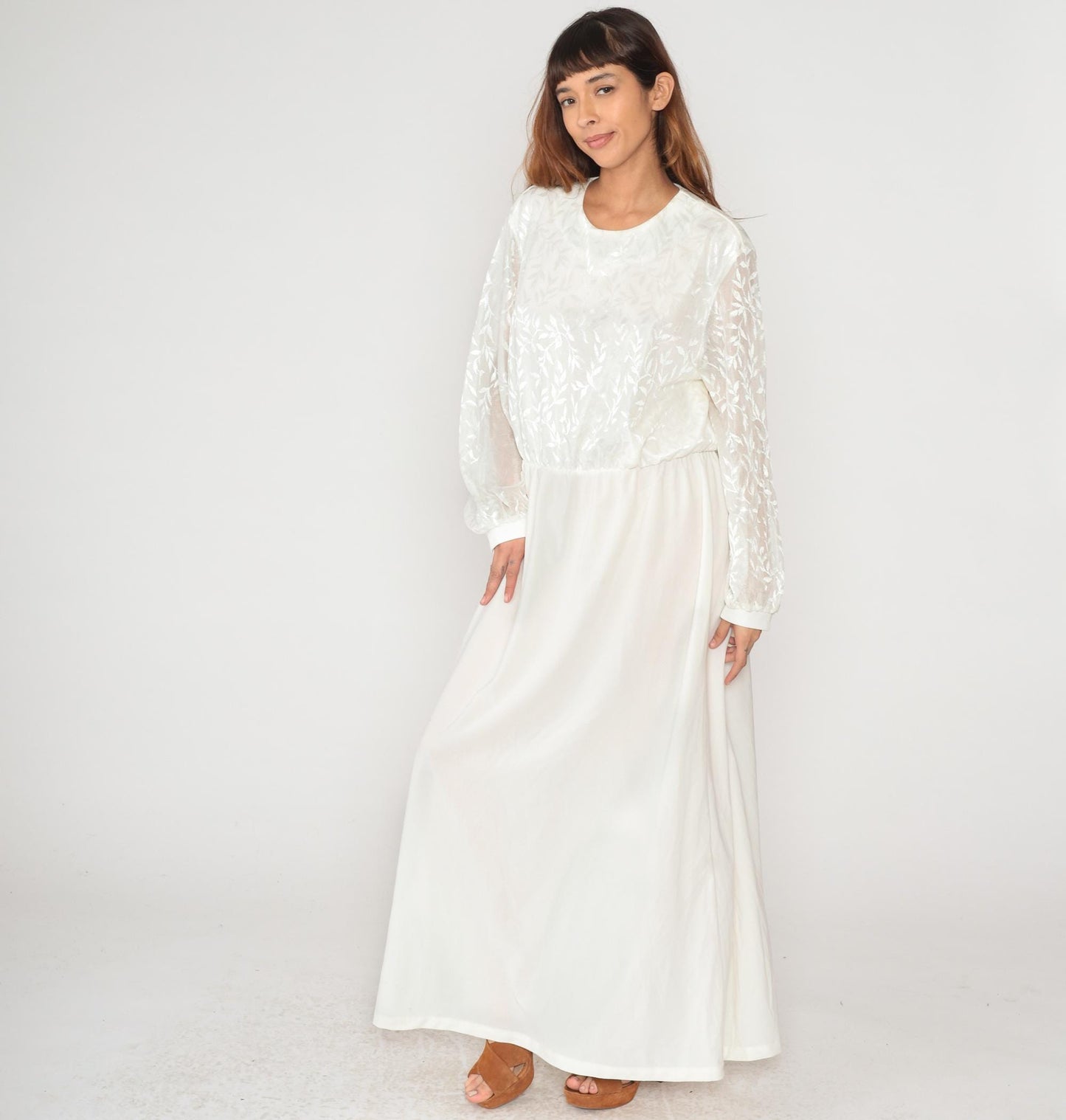 90s Anthony Richards White Maxi Dress Embroidered Floral Lace Plus Size XXL