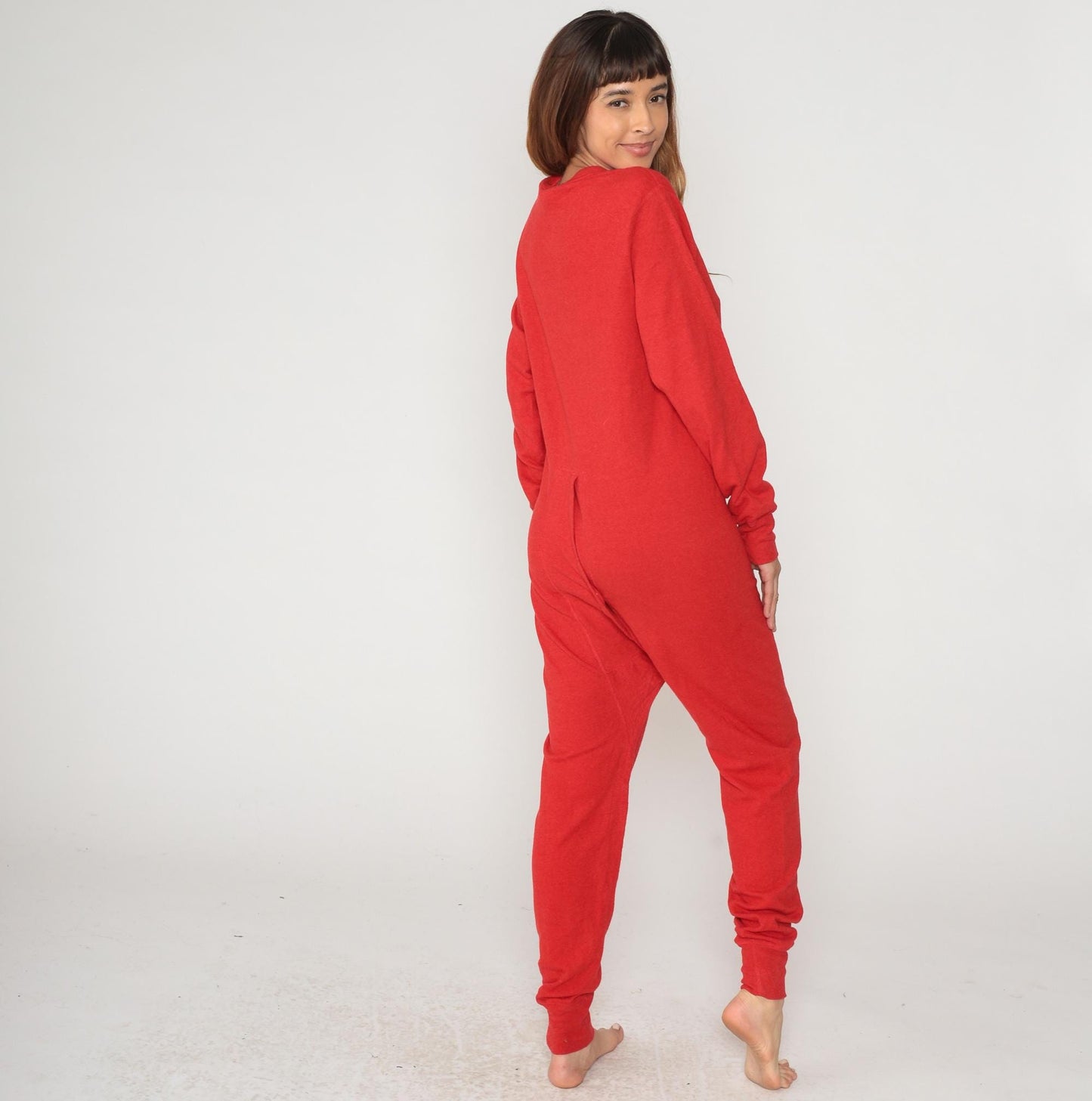 L.L. Bean 80s Red Thermal Union Suit Cotton Wool Ribbed Crew Neck Medium