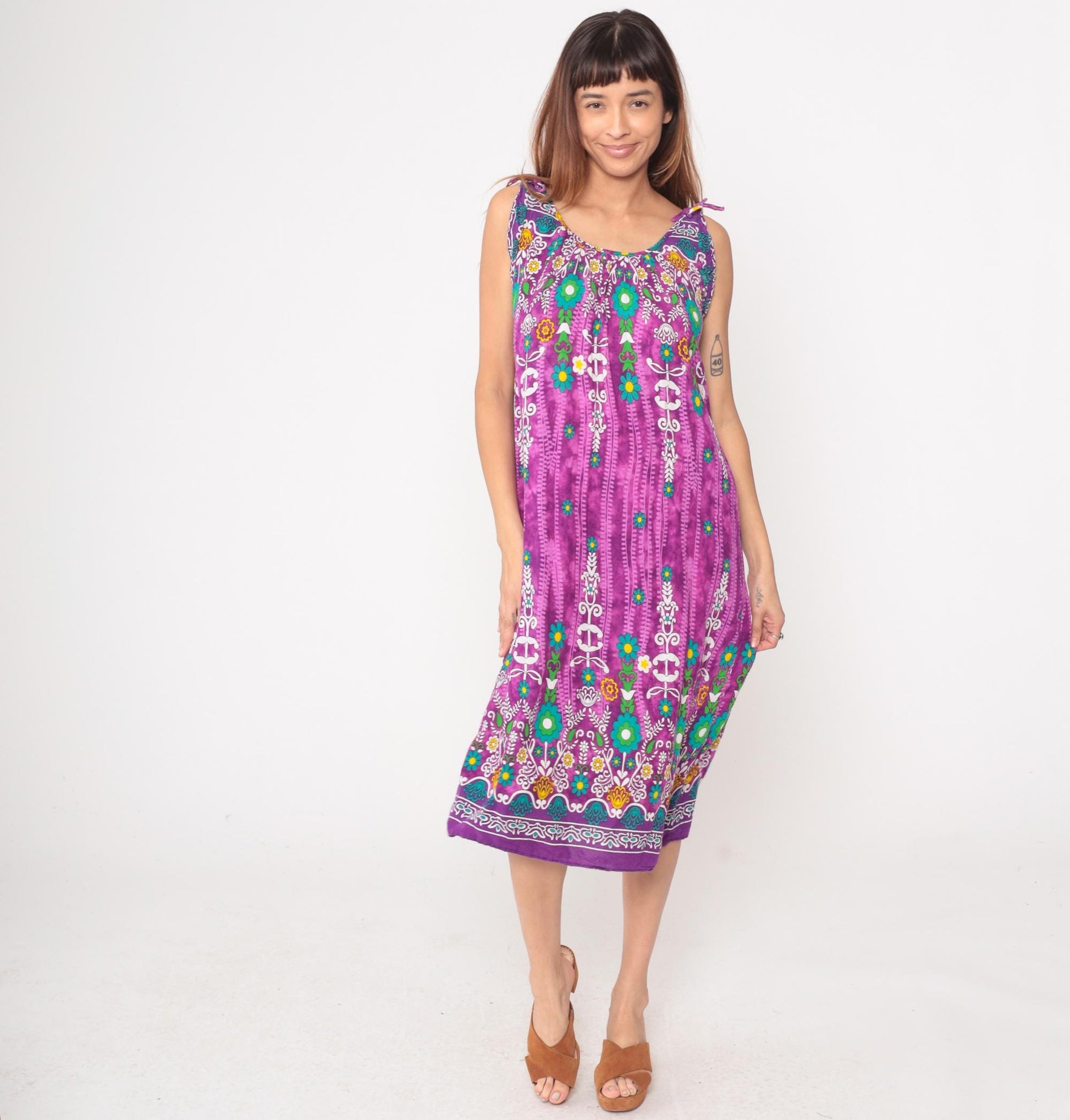 Y2K Vanee Purple Floral Maxi Dress Multicolor Geometric Print Sleeveless Medium M