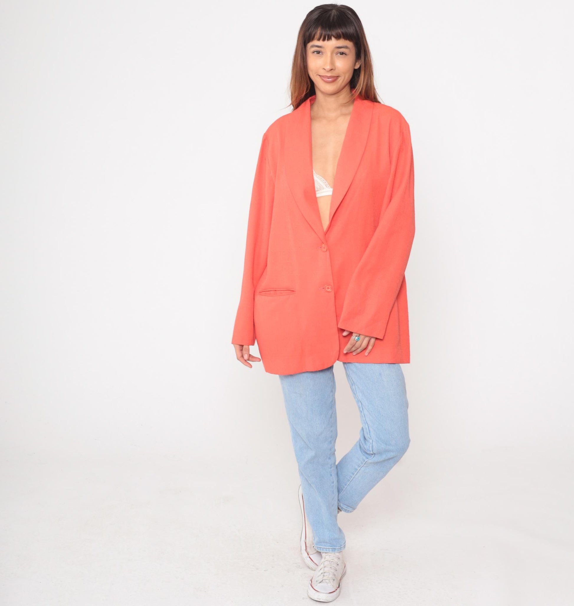 90s Coral Blazer Two-Button Notched Lapel Power Suit Jacket Extra Large XXL