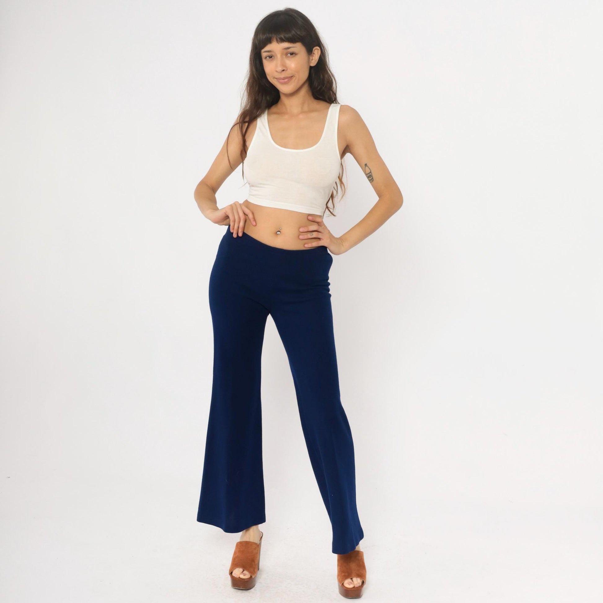 70s Navy Flare Pants Joshua Tree High Waisted Bell Bottom Medium