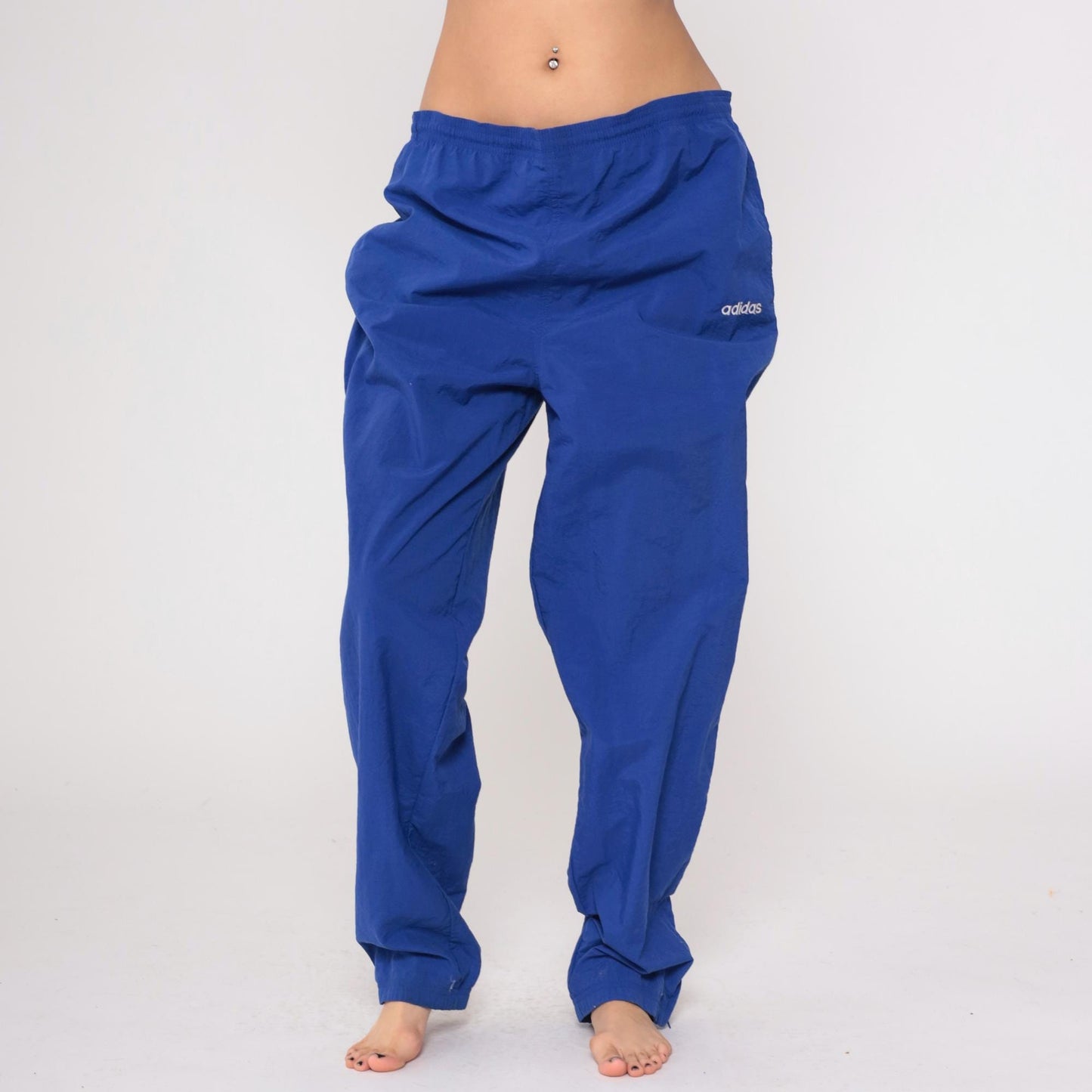 90s Adidas Royal Blue Track Pants Nylon Windbreaker Elastic Waist Large L