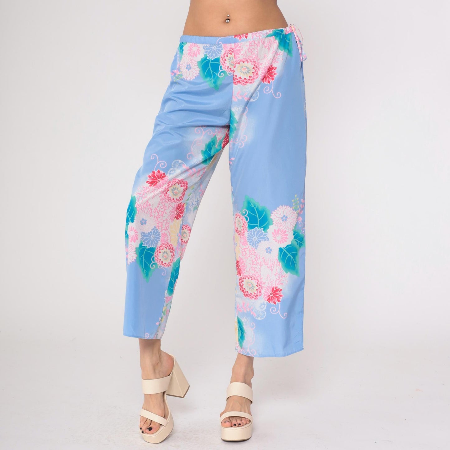 Y2K Natori Floral Pajama Pants Periwinkle Cropped Medium M