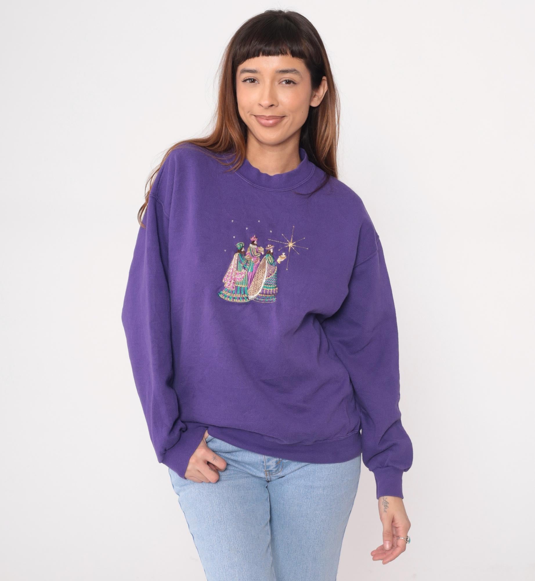 90s Peanut Butter and Jelly Purple Sweatshirt Three Wise Men Embroidered Large L