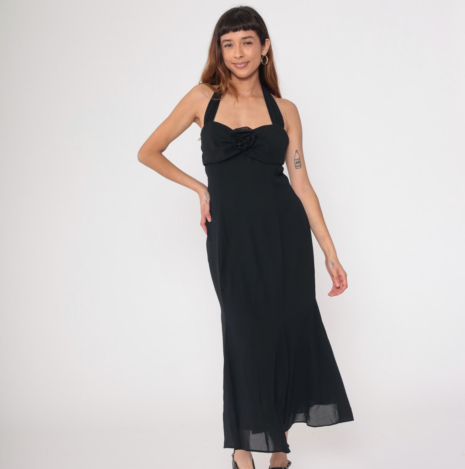 Gunne Sax Jessica McClintock 90s Black Halter Maxi Dress Medium M