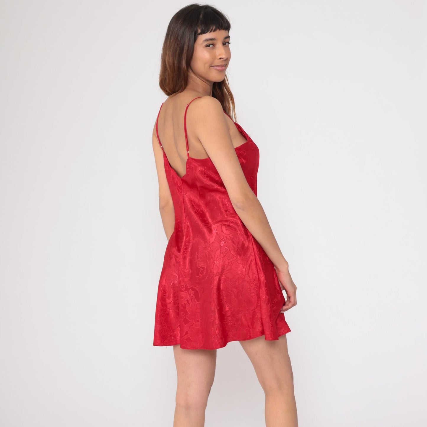 90s Victoria's Secret Red Floral Jacquard Mini Slip Dress Large