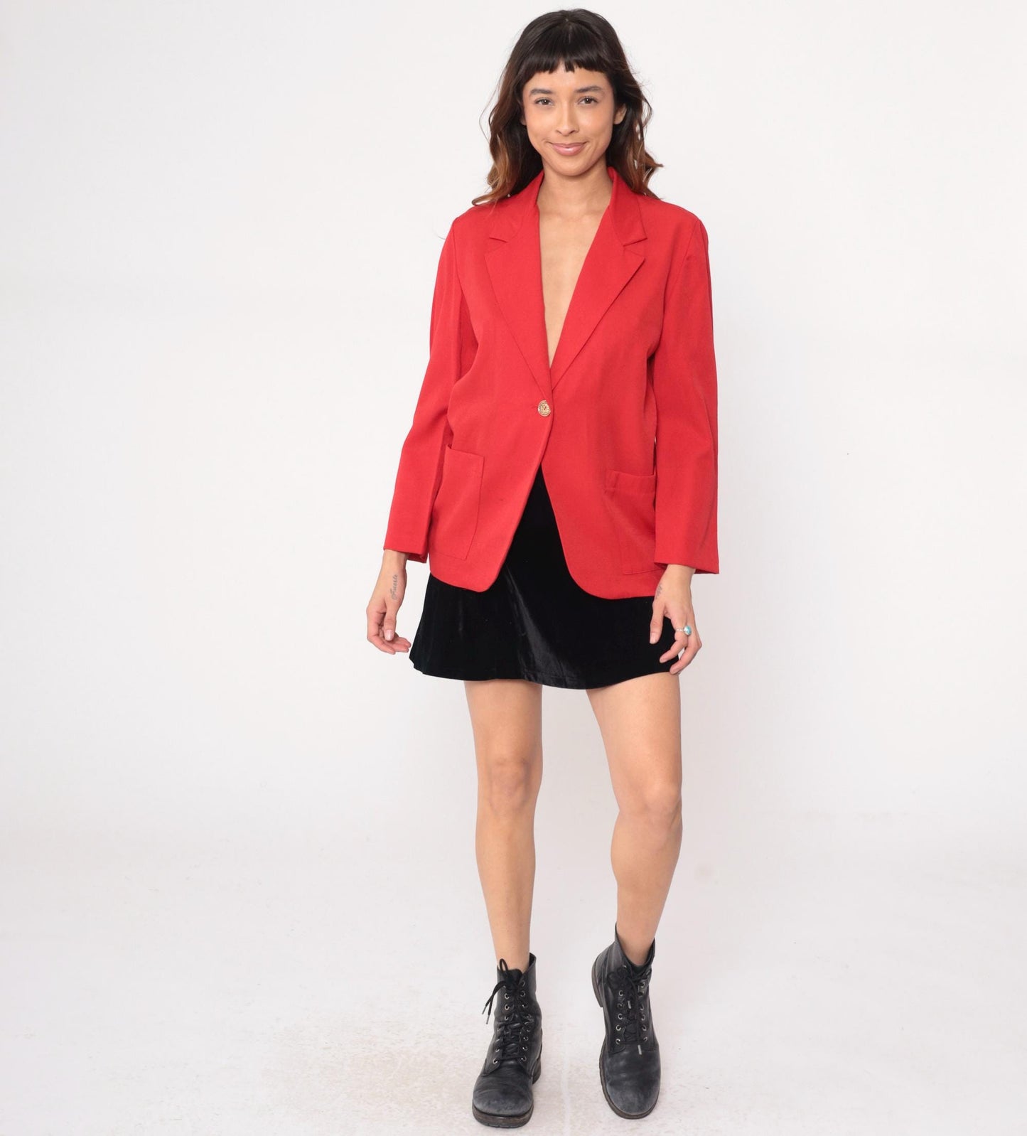 90s Cristin Stevens Coral Blazer Single Gold Button Notched Lapel Small S