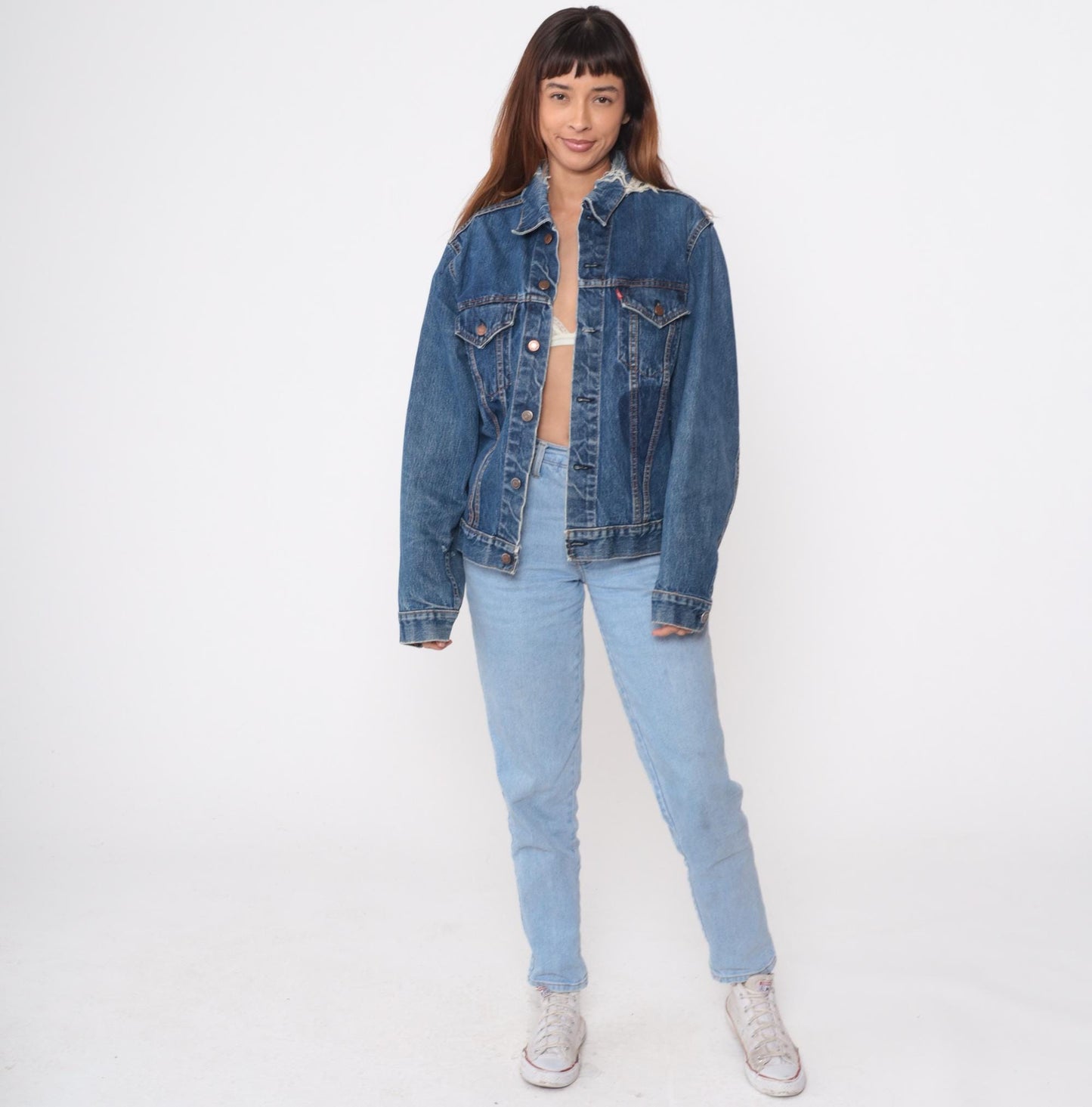 70s Levi's Denim Jacket Medium Blue Washed Distressed Trucker