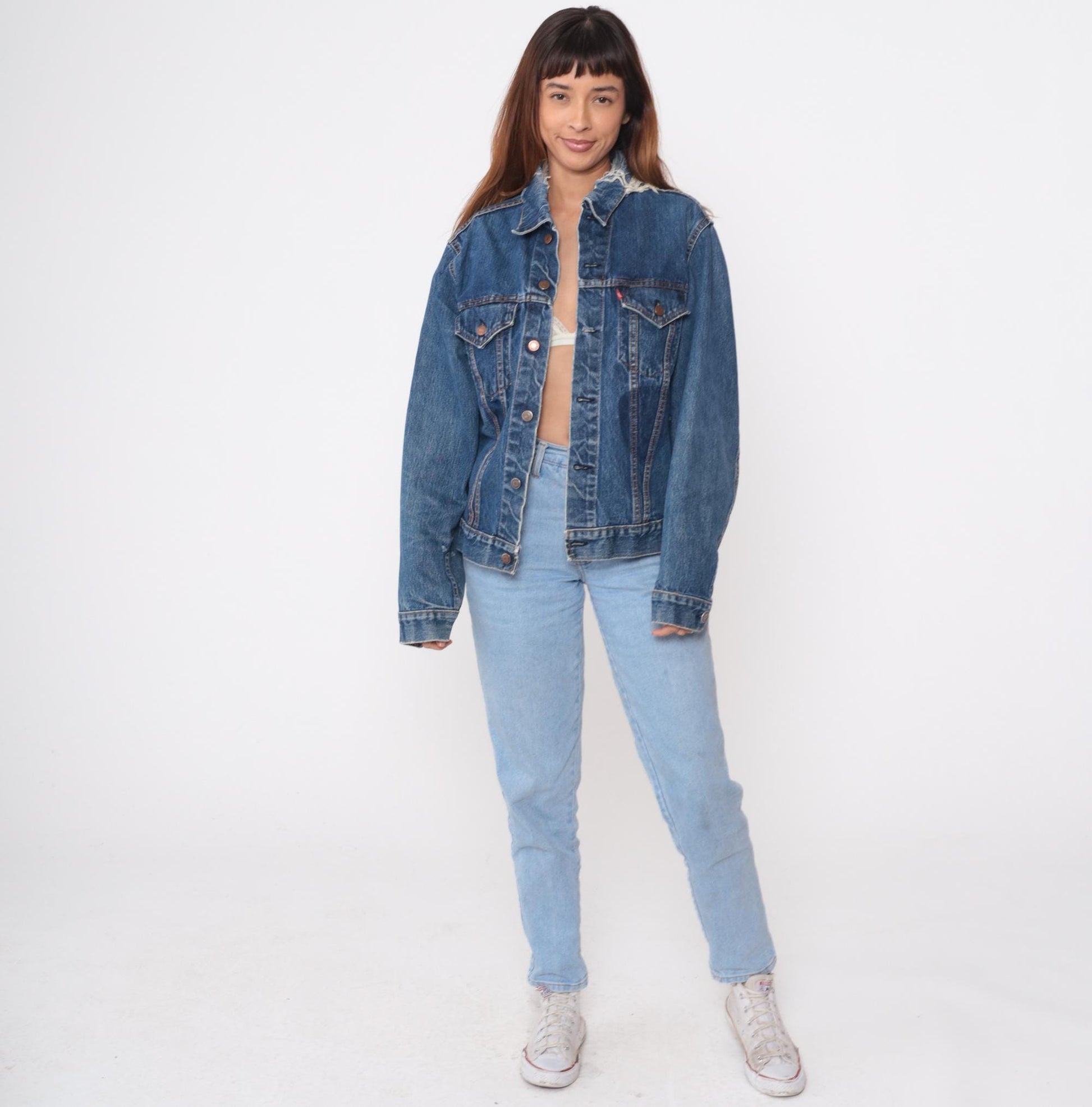 70s Levi's Denim Jacket Medium Blue Washed Distressed Trucker