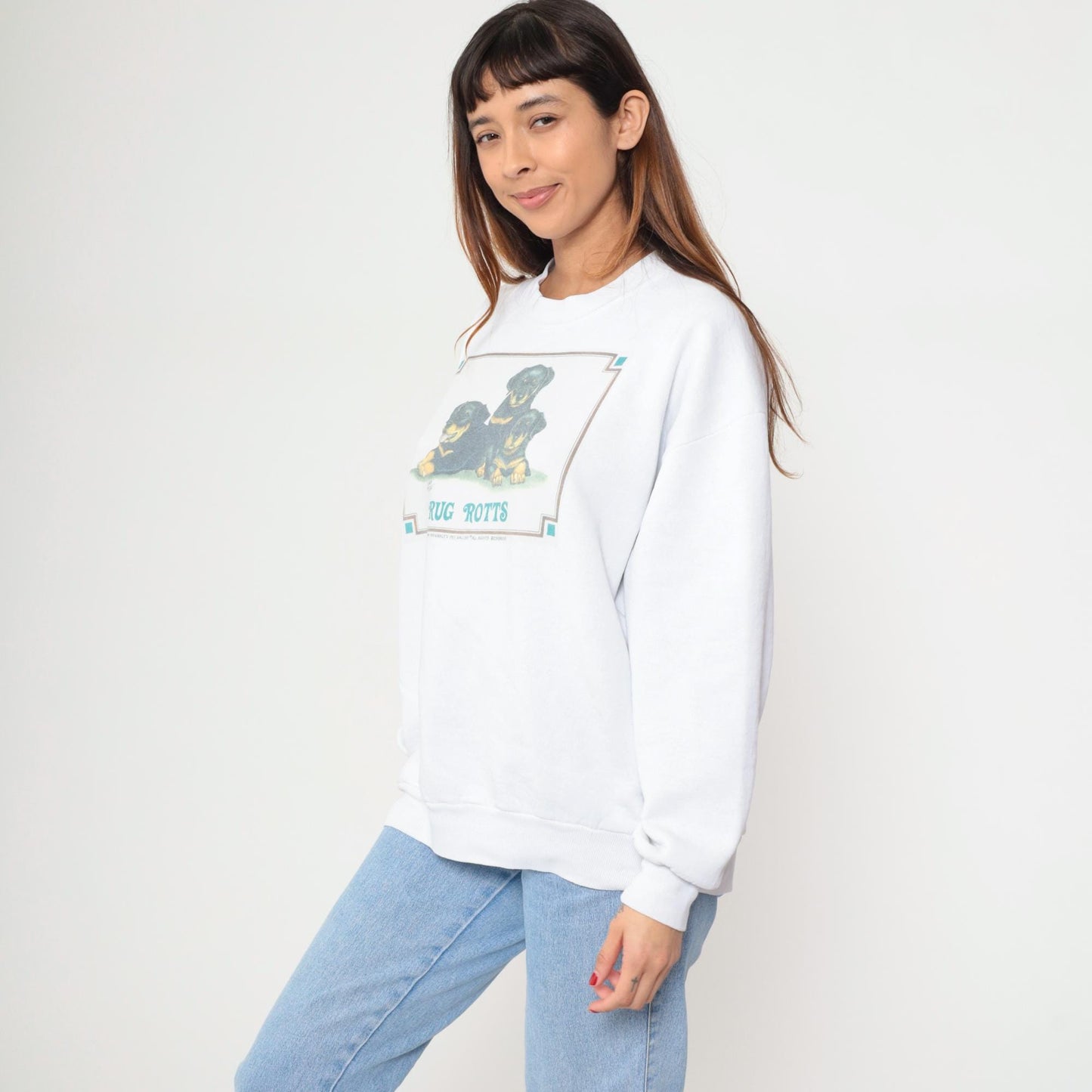 90s Rottweiler Puppies Graphic Sweatshirt White Jerzees Crewneck Extra Large XL