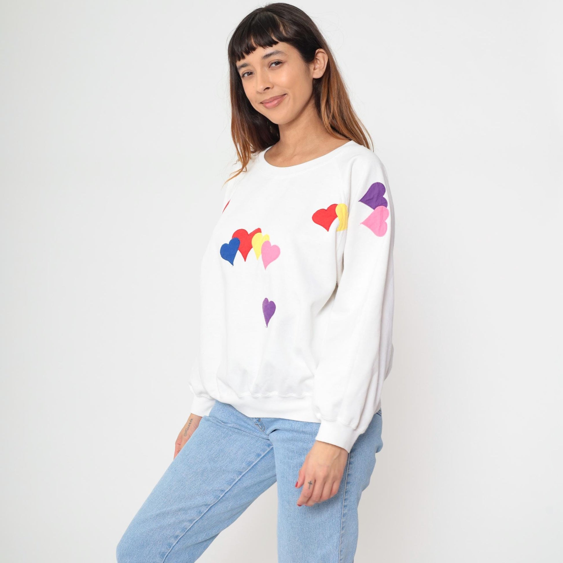 90s Partners II Heart Sweatshirt White Multicolour Appliqué Crewneck Extra Large XXL