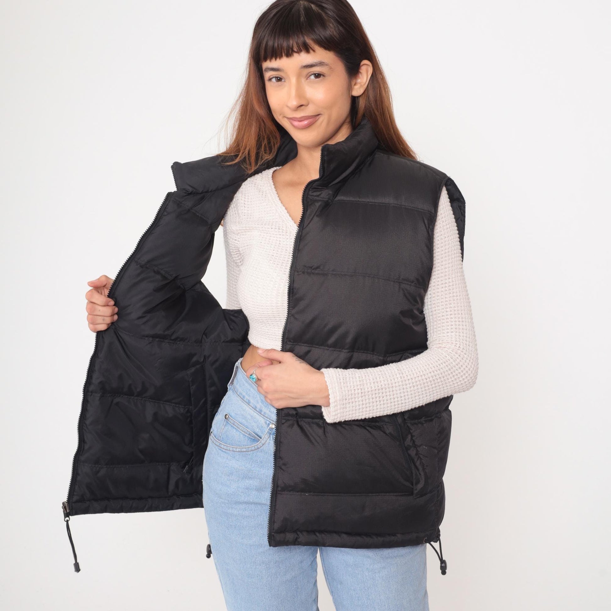 Y2K Foot Locker Black Down Puffer Vest Funnel Neck Medium M