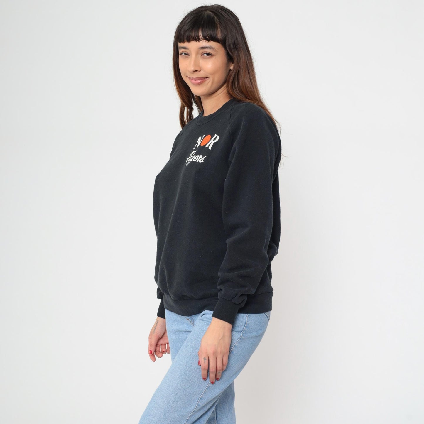 90s Jerzees NOR Tigers Basketball Sweatshirt Black Raglan Extra Large XL