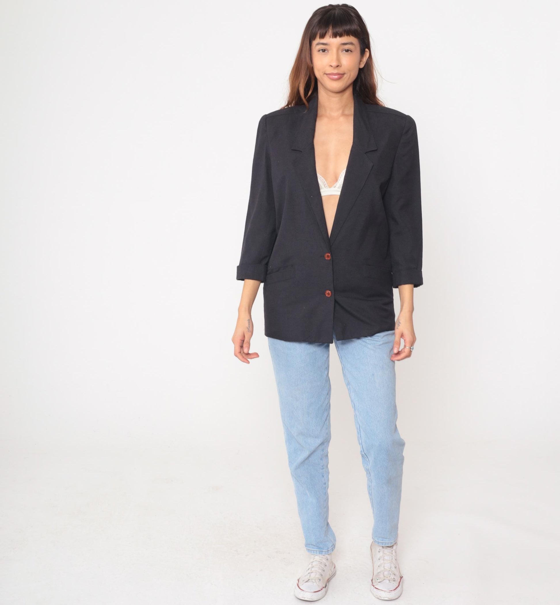 90s SK Company Black Blazer Two-Button Notched Lapel Medium