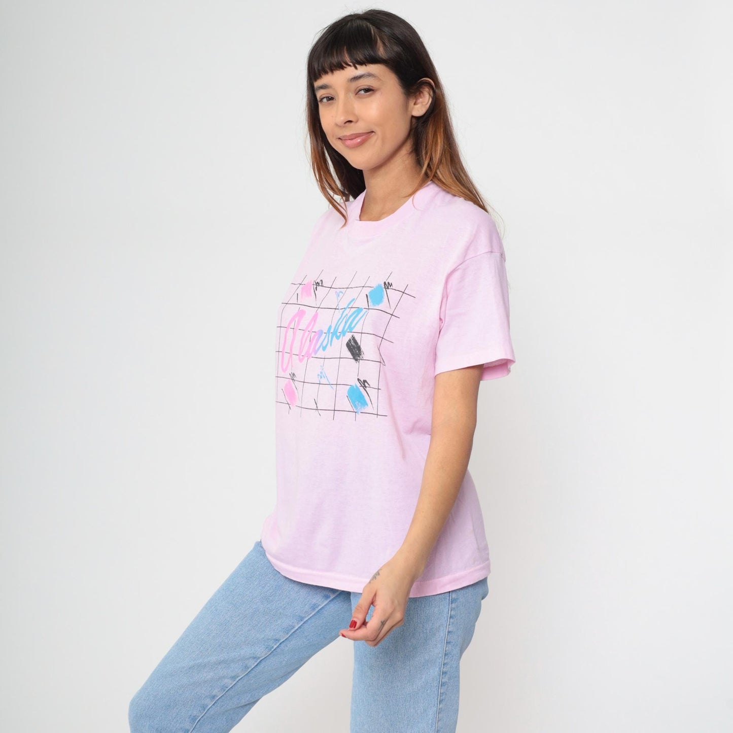 90s Alaska Pink Graphic Tee Screen Stars Crew Neck Large L