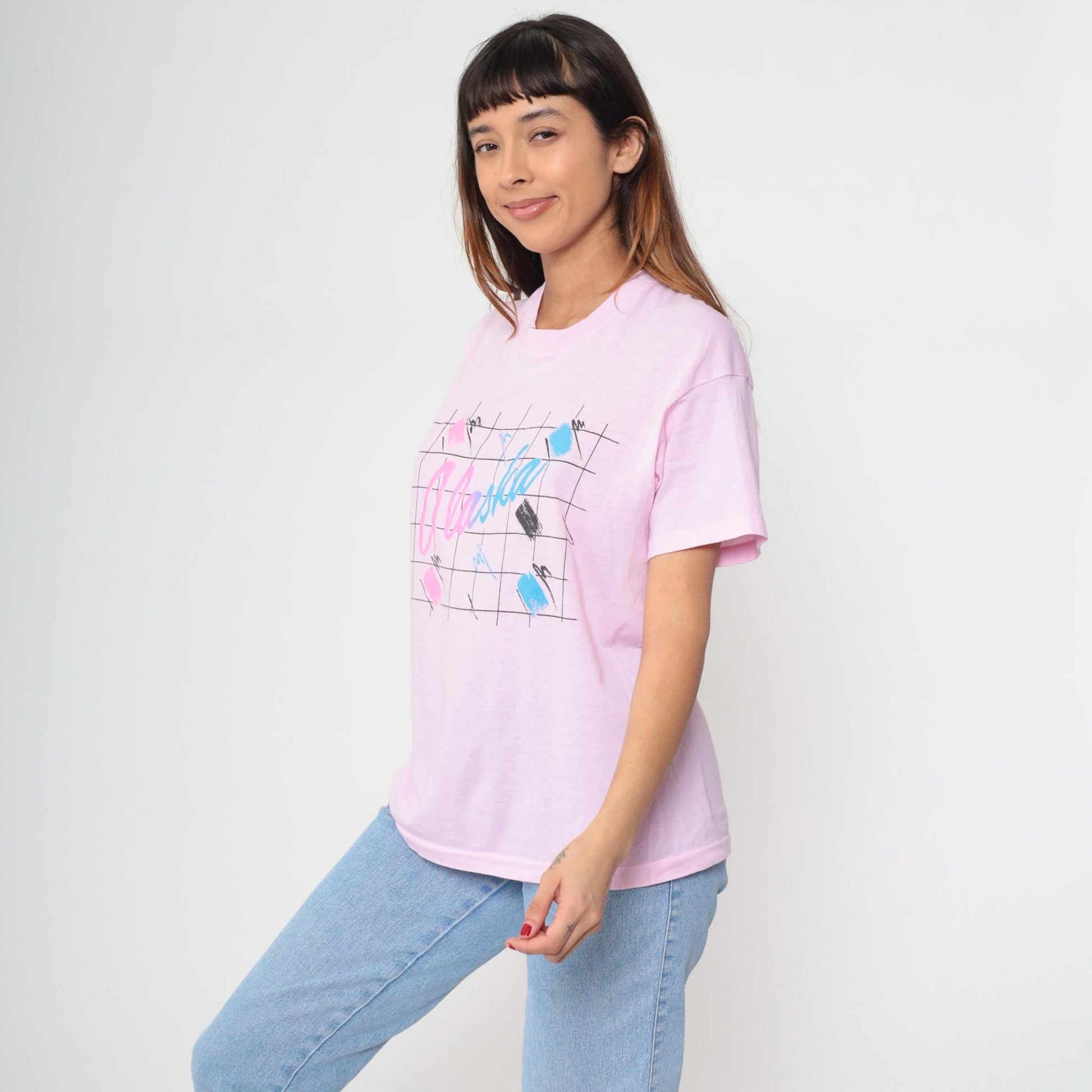 90s Alaska Pink Graphic Tee Screen Stars Crew Neck Large L