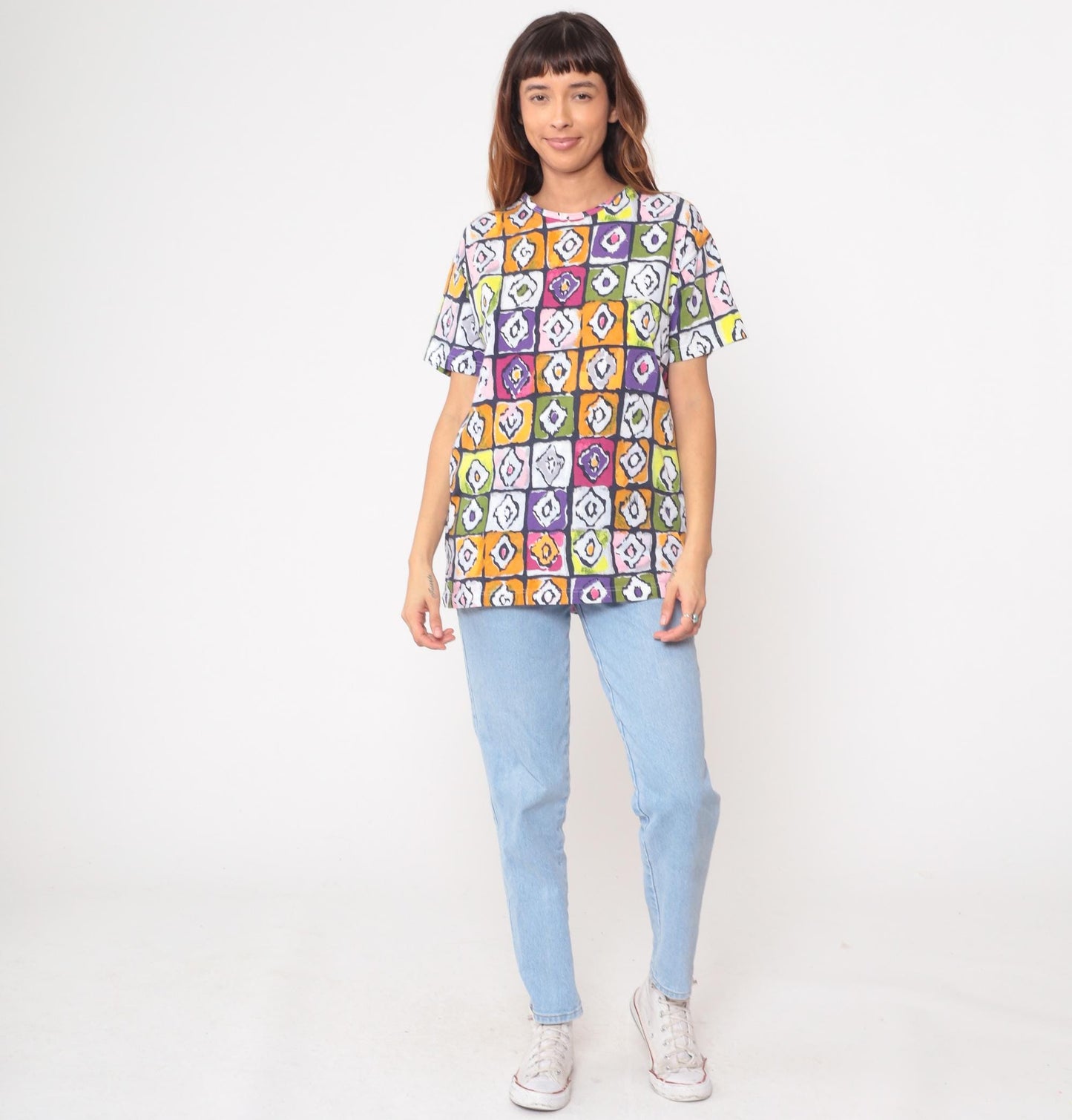 Y2K Bechamel Geometric Mosaic Cotton Tunic Multicolor Small S
