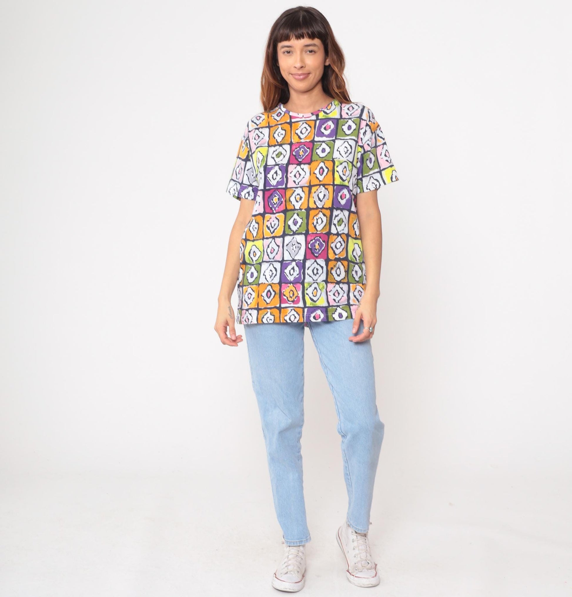 Y2K Bechamel Geometric Mosaic Cotton Tunic Multicolor Small S