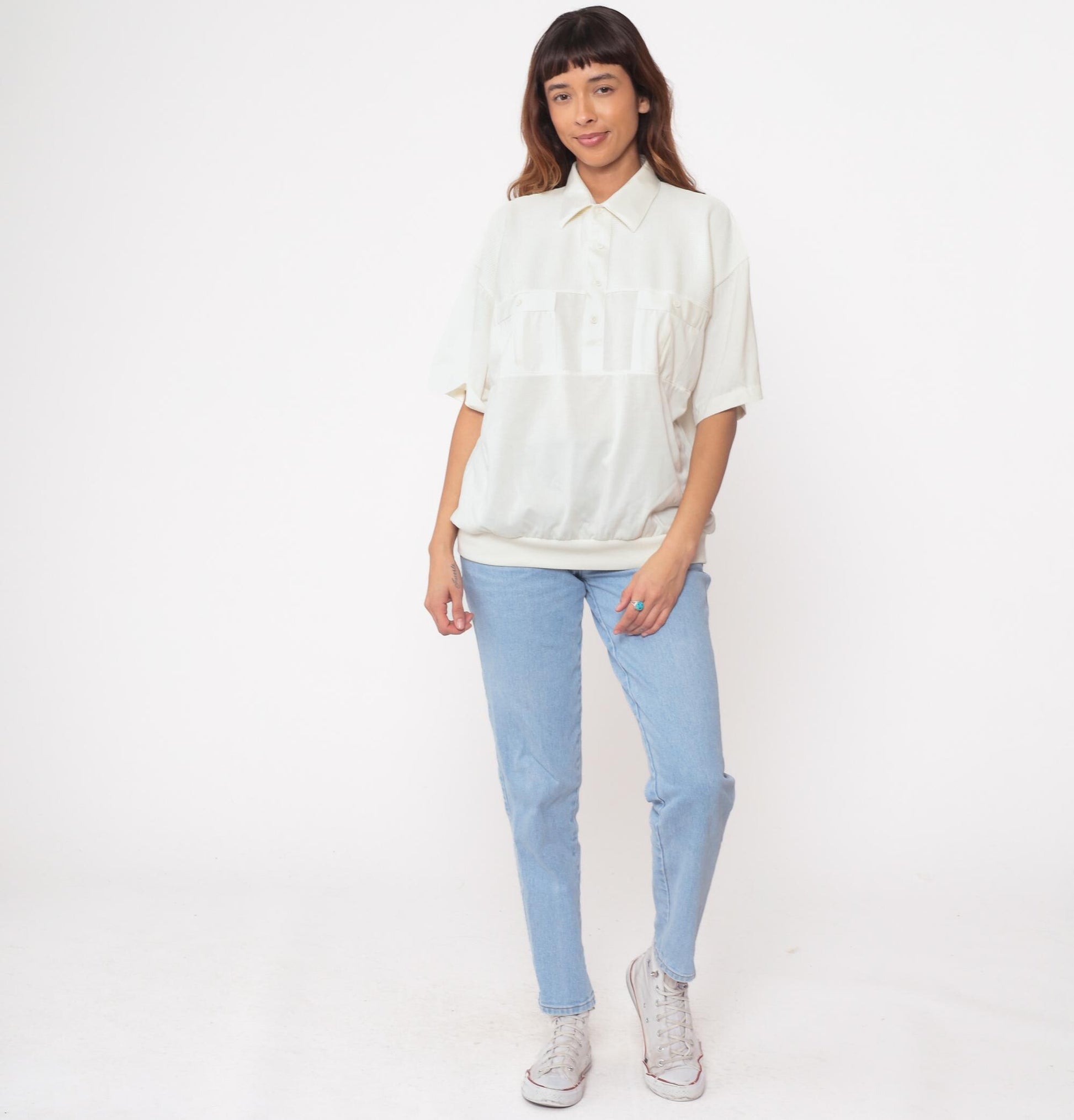 80s Classics by Palmland Cream Polo Shirt Cotton Short Sleeve Large L