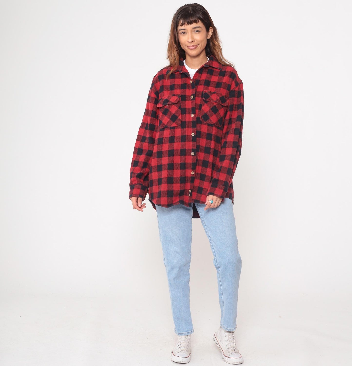 Y2K Marino Bay Red Buffalo Plaid Flannel Shirt Cotton Large L