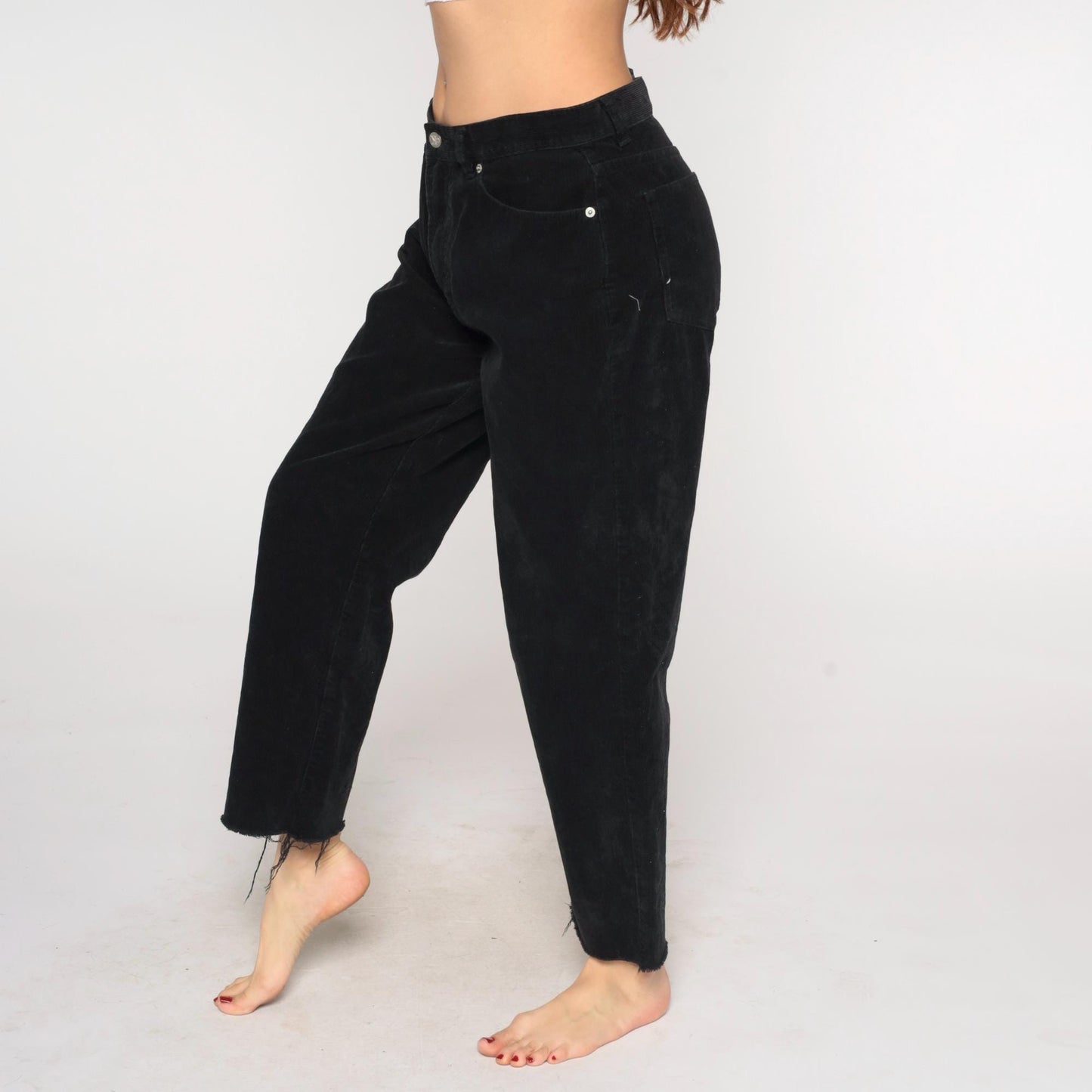 90s Calvin Klein Black Corduroy Pants Wide Leg Raw Hem Large L