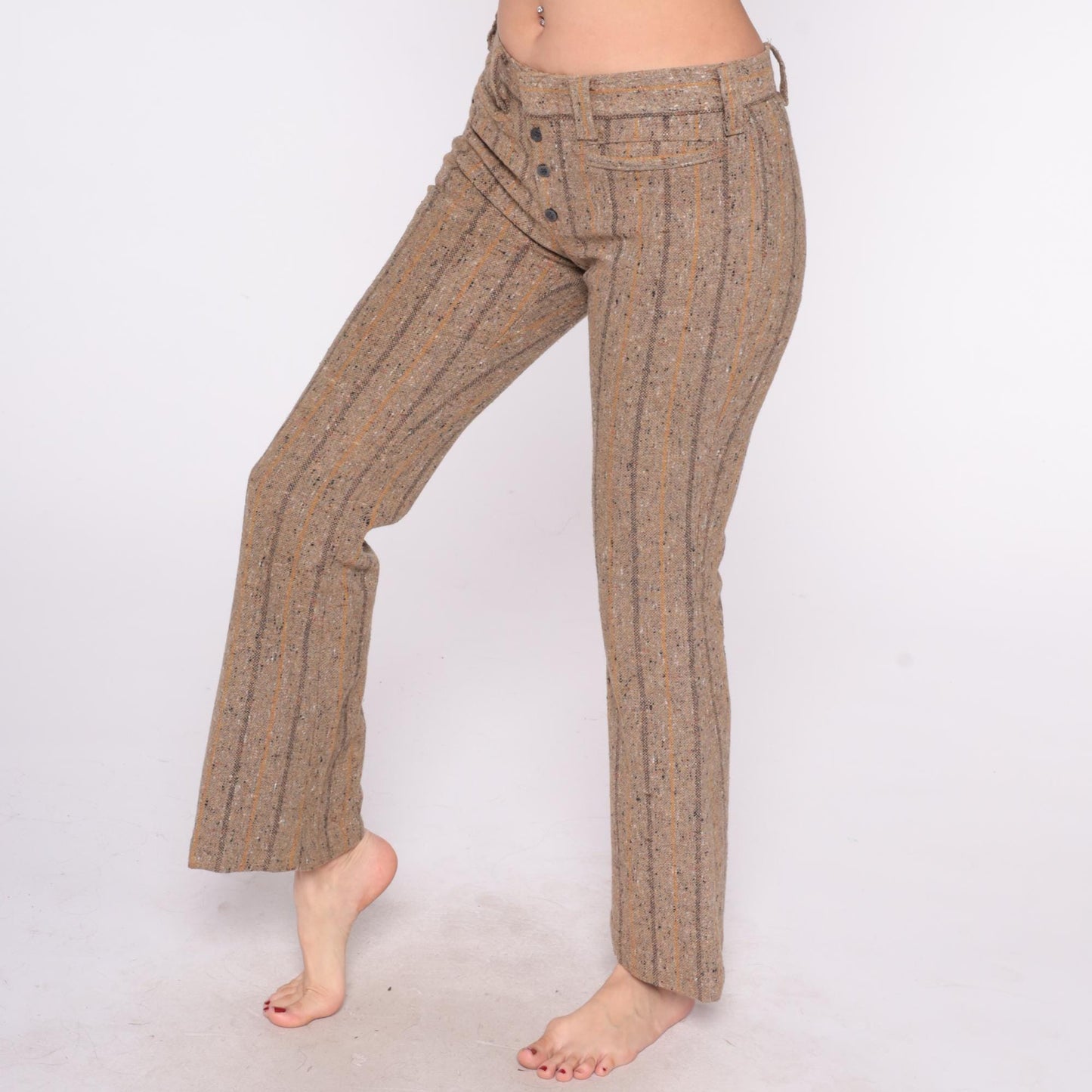70s Brown Tweed Flare Pants High Waisted Striped Bell Bottom Medium M