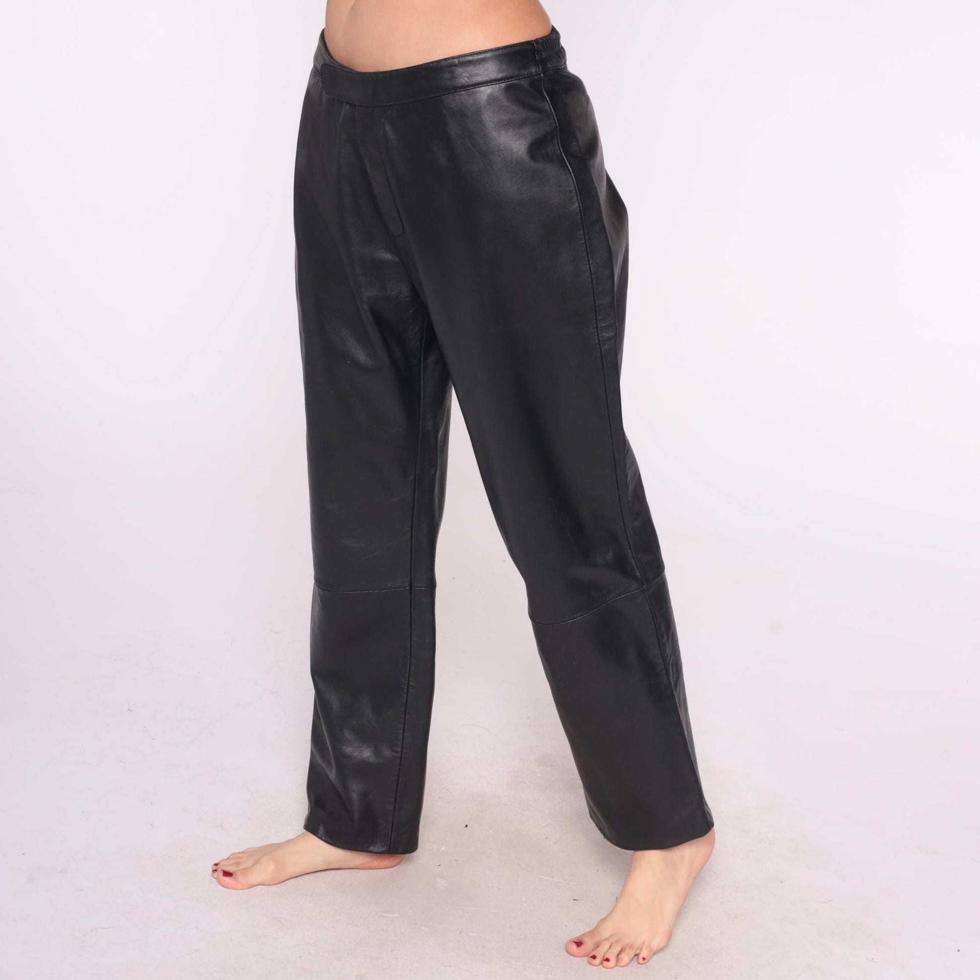 Y2K Excelled Collection Black Leather Pants High Rise Straight Leg Large L