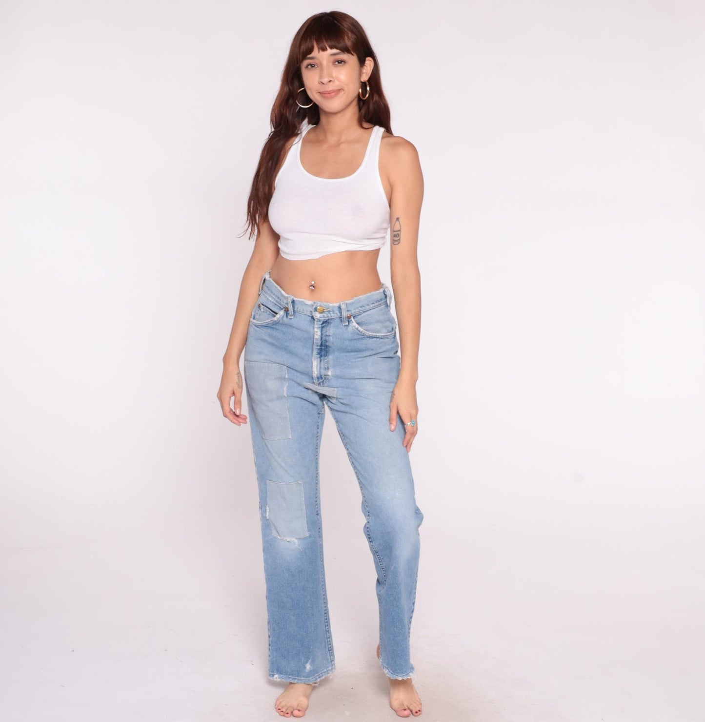 Lee Denim Jeans 80s Light Wash High Rise Straight Leg Distressed Medium M