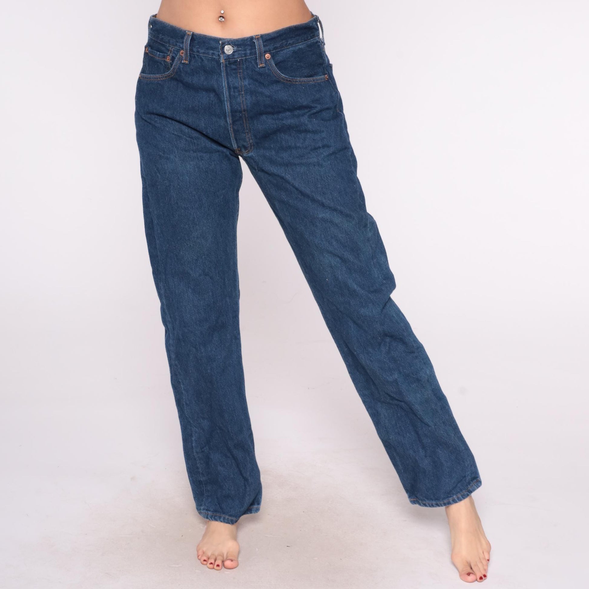 90s Levi's 501 High Waist Straight Leg Jeans Medium Blue Denim Large L
