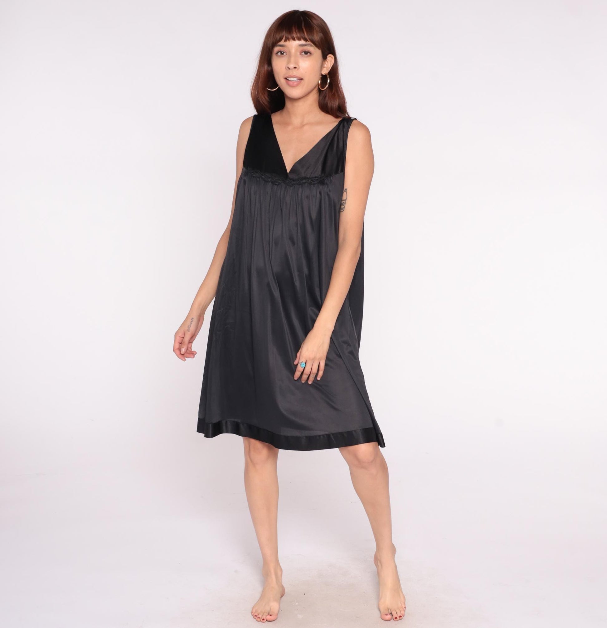 90s Vanity Fair Black Slip Dress Empire Waist V-Neck Satin Trim Plus Size 1X