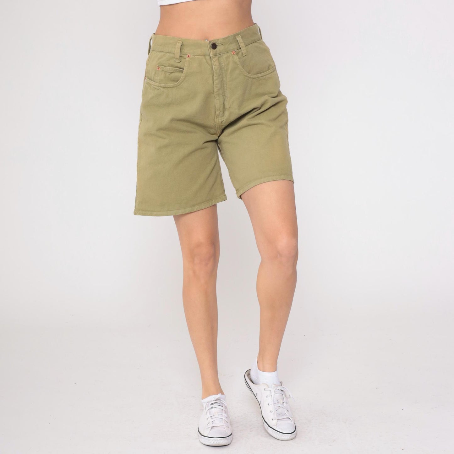 90s Lei Olive Green Cotton Shorts High Rise Five Pocket Medium M