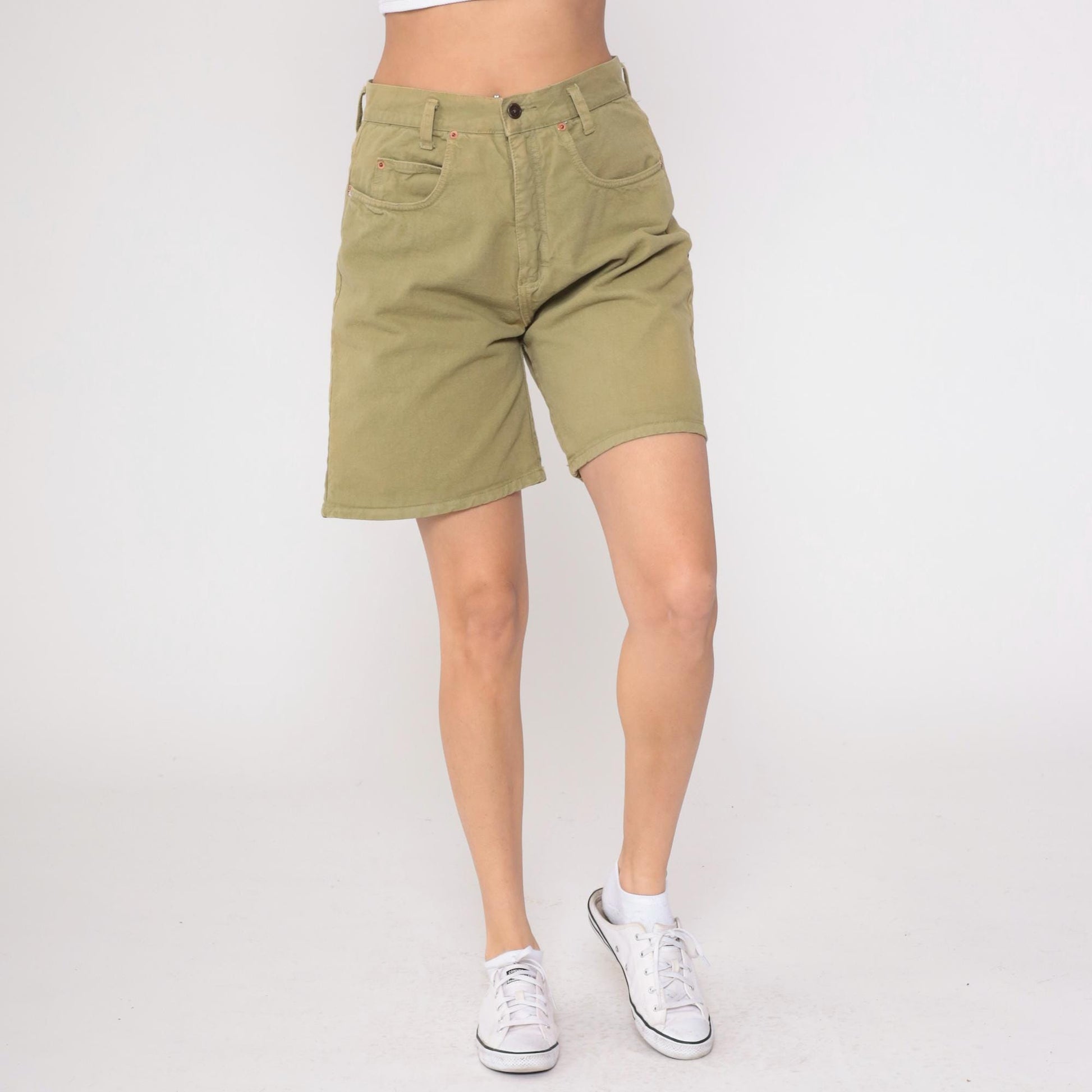 90s Lei Olive Green Cotton Shorts High Rise Five Pocket Medium M
