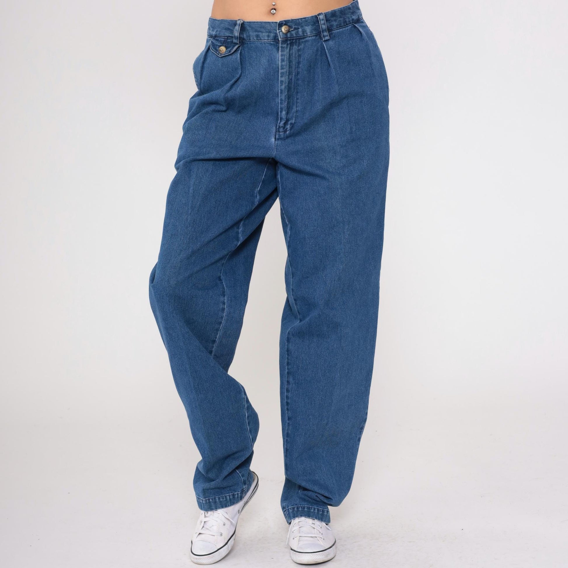 90s Nautica High Waisted Pleated Denim Jeans Blue Tapered Cuff Large
