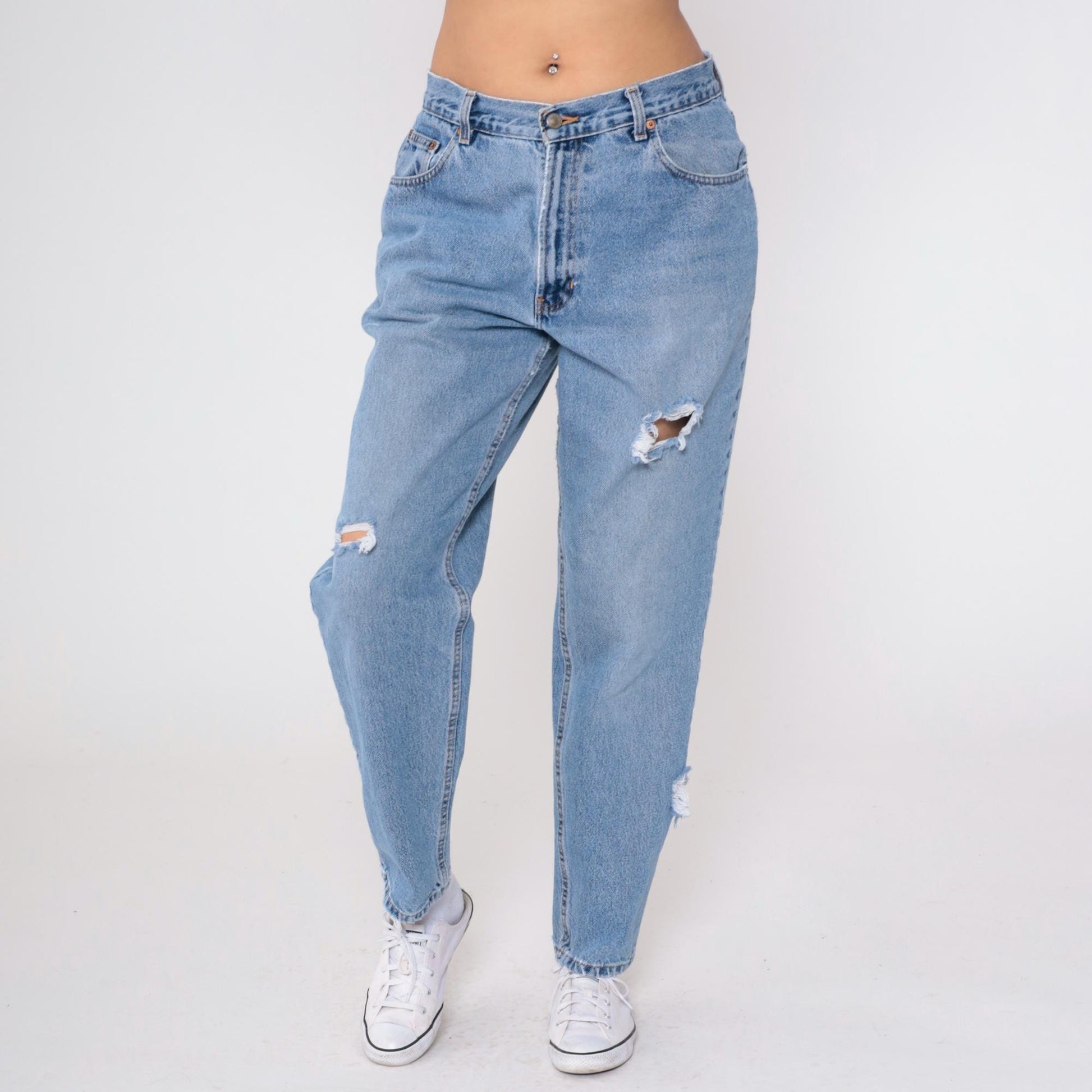 90s Old Navy Light Wash Distressed Jeans High Waist Straight Leg Medium