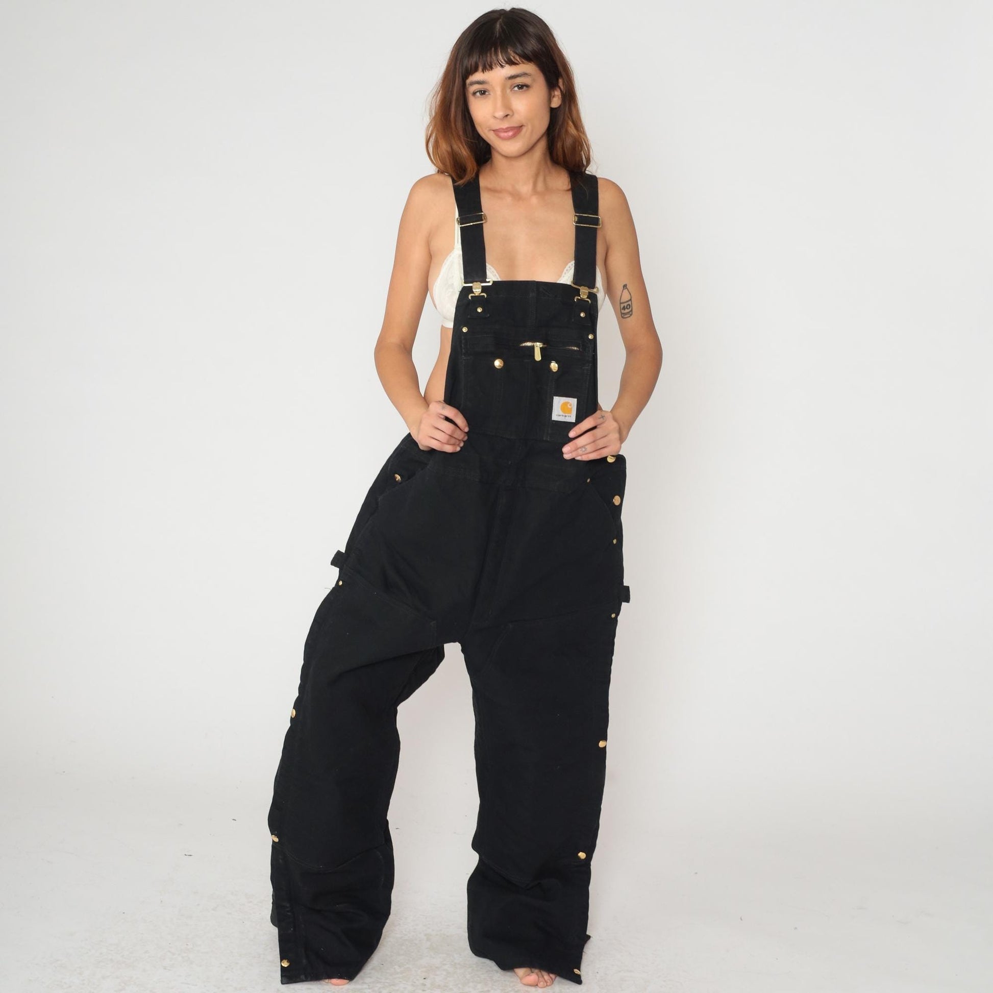 90s Carhartt Black Insulated Bib Overalls Double Knee Workwear Extra Large