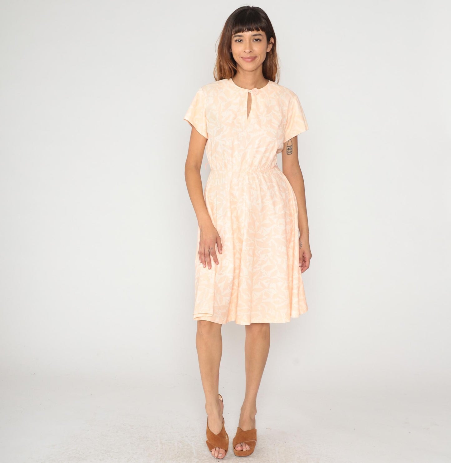 80s Marti Petite Peach Keyhole Dress Cotton Knee-Length Medium M