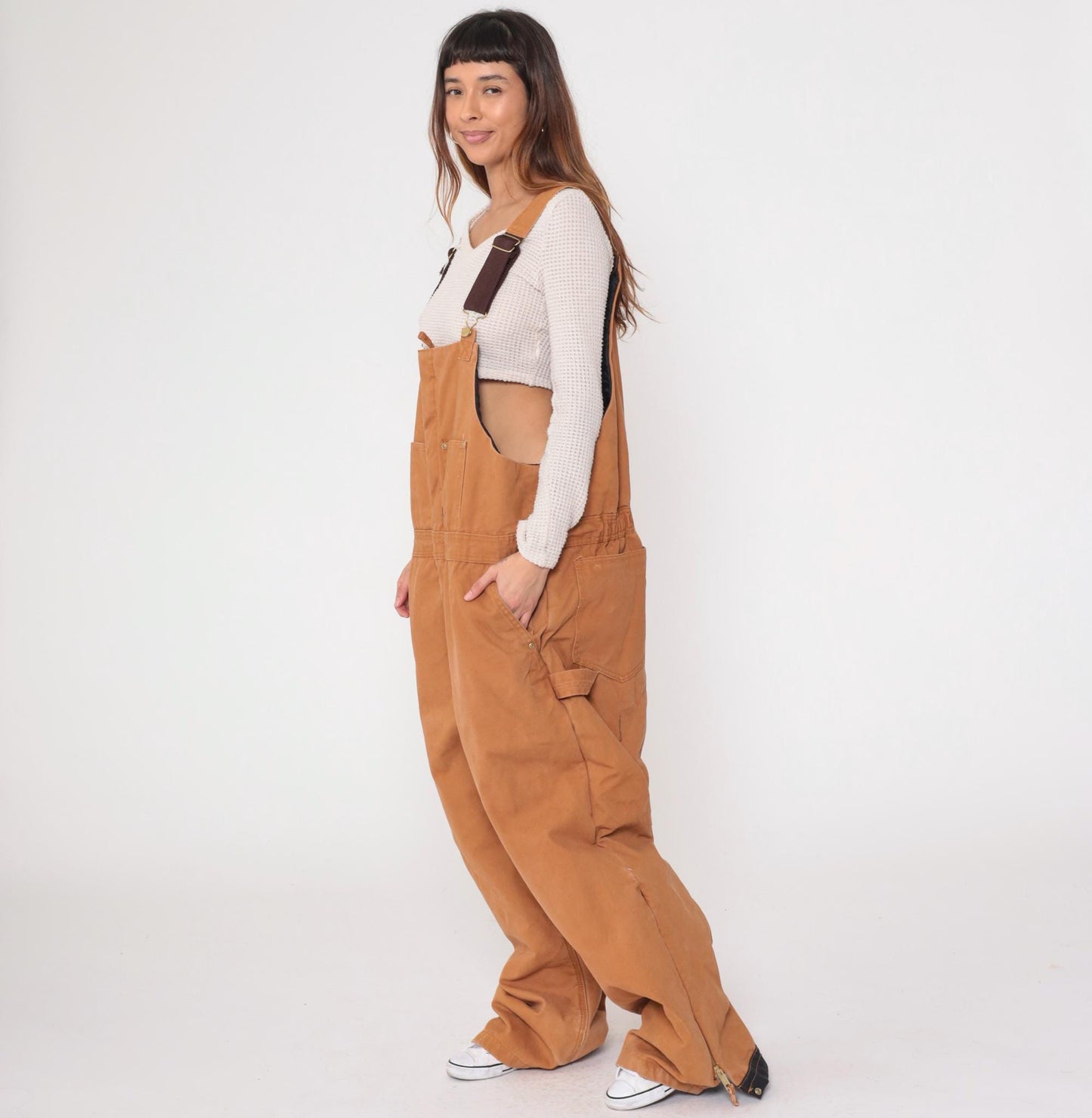 Y2K Walls Work Wear Tan Cargo Overalls XXL Adjustable Straps